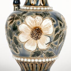Doulton Lambeth Pair Aesthetic Movement Floral Ewers by Alice Budden