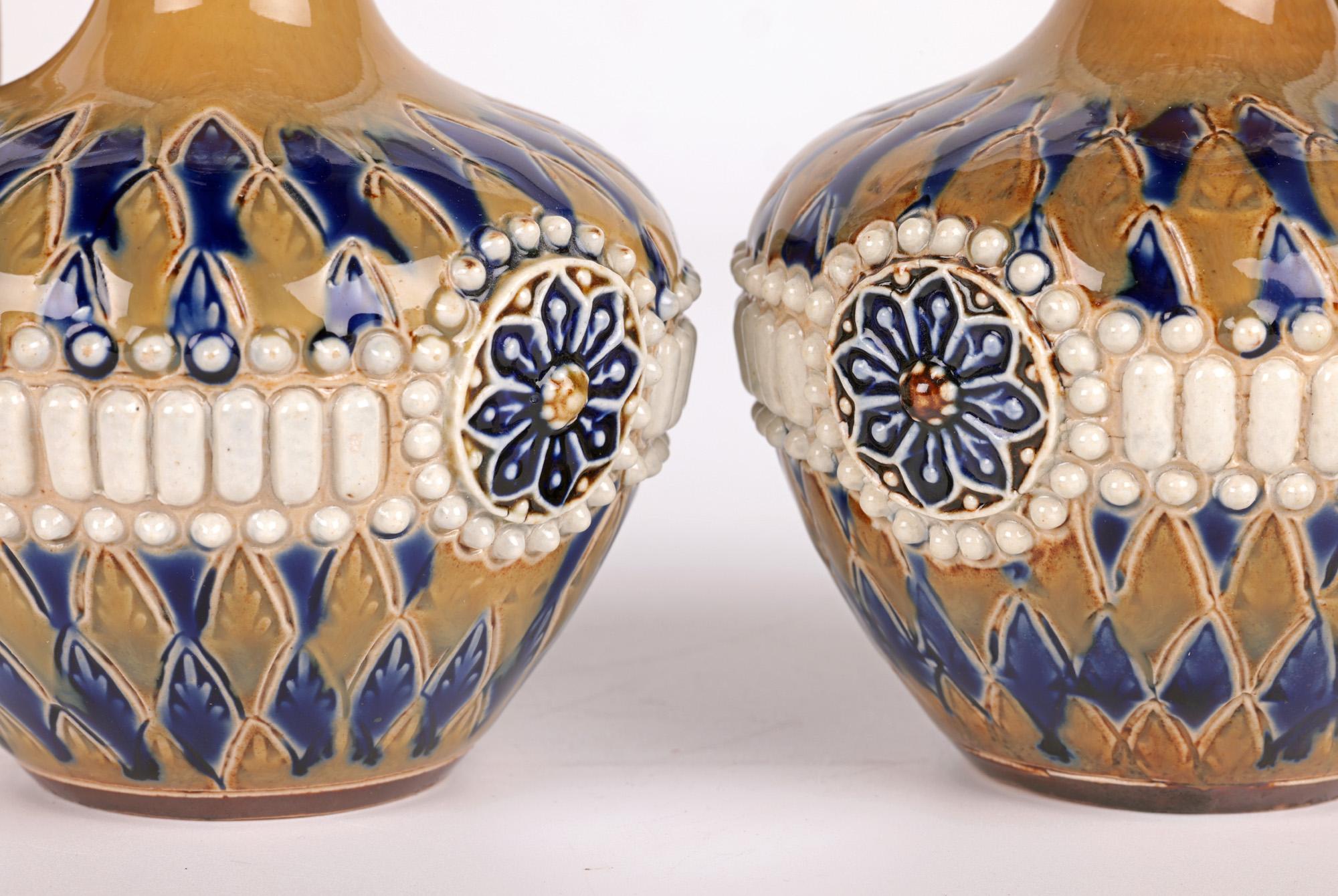 Doulton Lambeth Pair Art Nouveau Beaded Floral Jugs by Eliza Bowen  For Sale 7