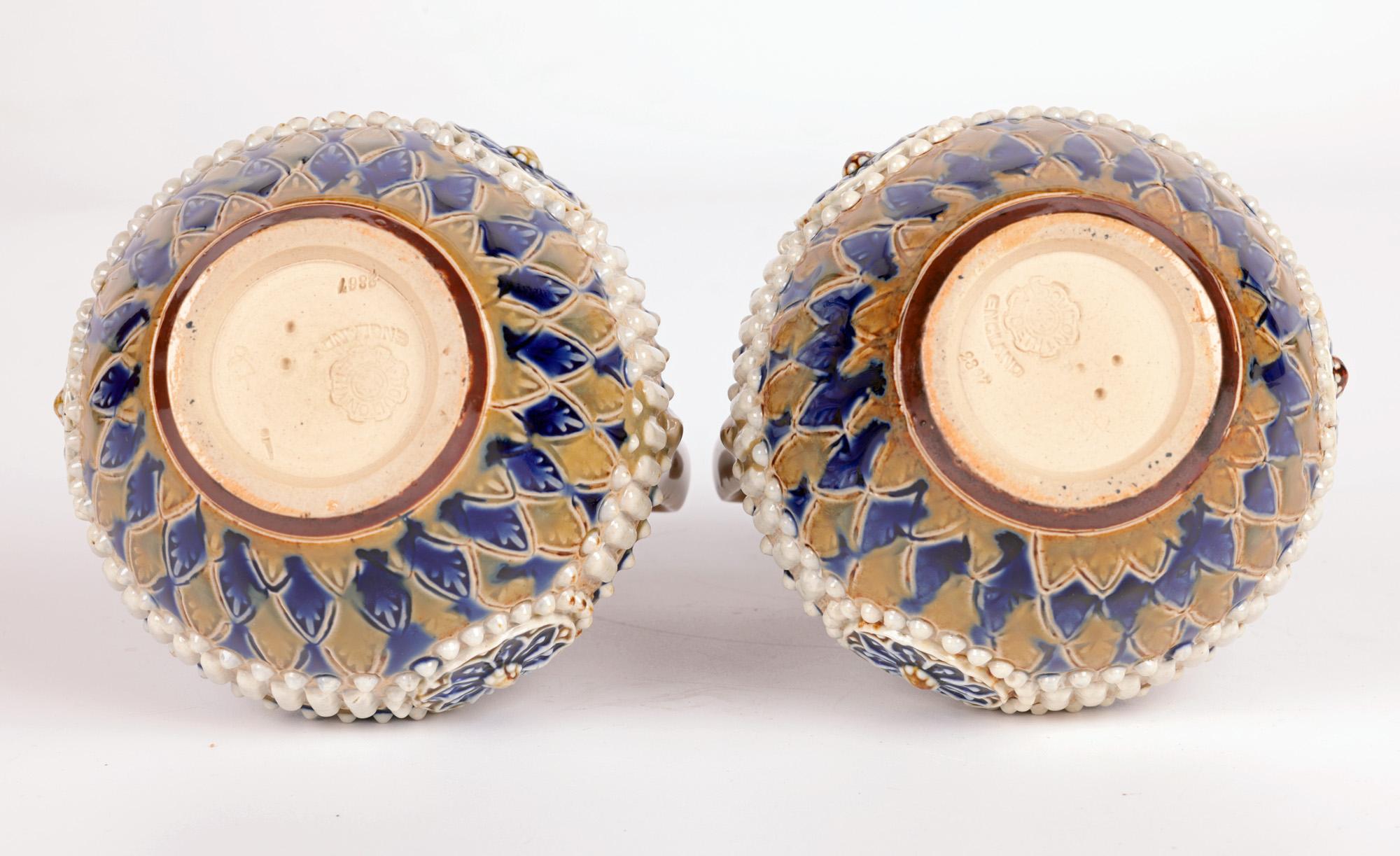 Doulton Lambeth Pair Art Nouveau Beaded Floral Jugs by Eliza Bowen  For Sale 9
