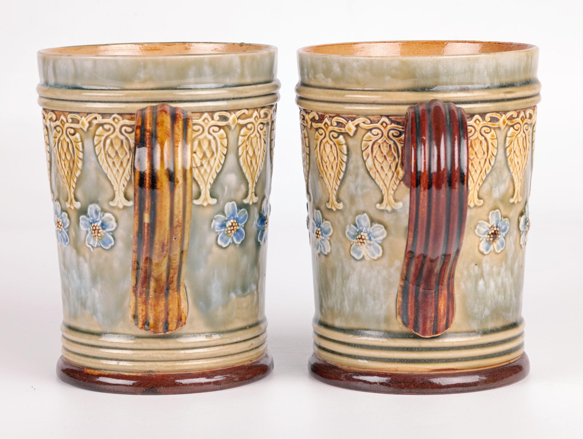 Doulton Lambeth Pair Art Nouveau Floral Design Mugs by Eleanor Tosen  5