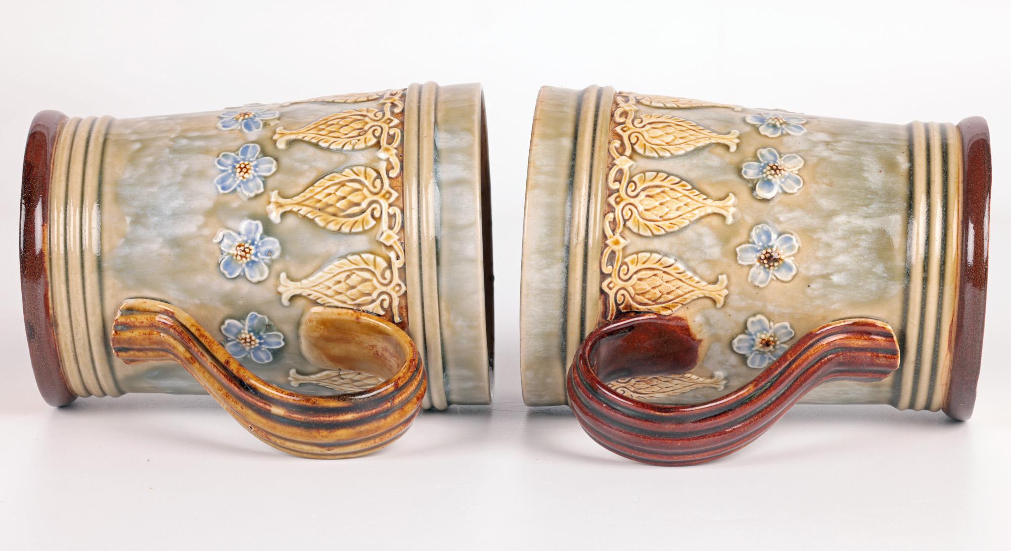 Doulton Lambeth Pair Art Nouveau Floral Design Mugs by Eleanor Tosen  1