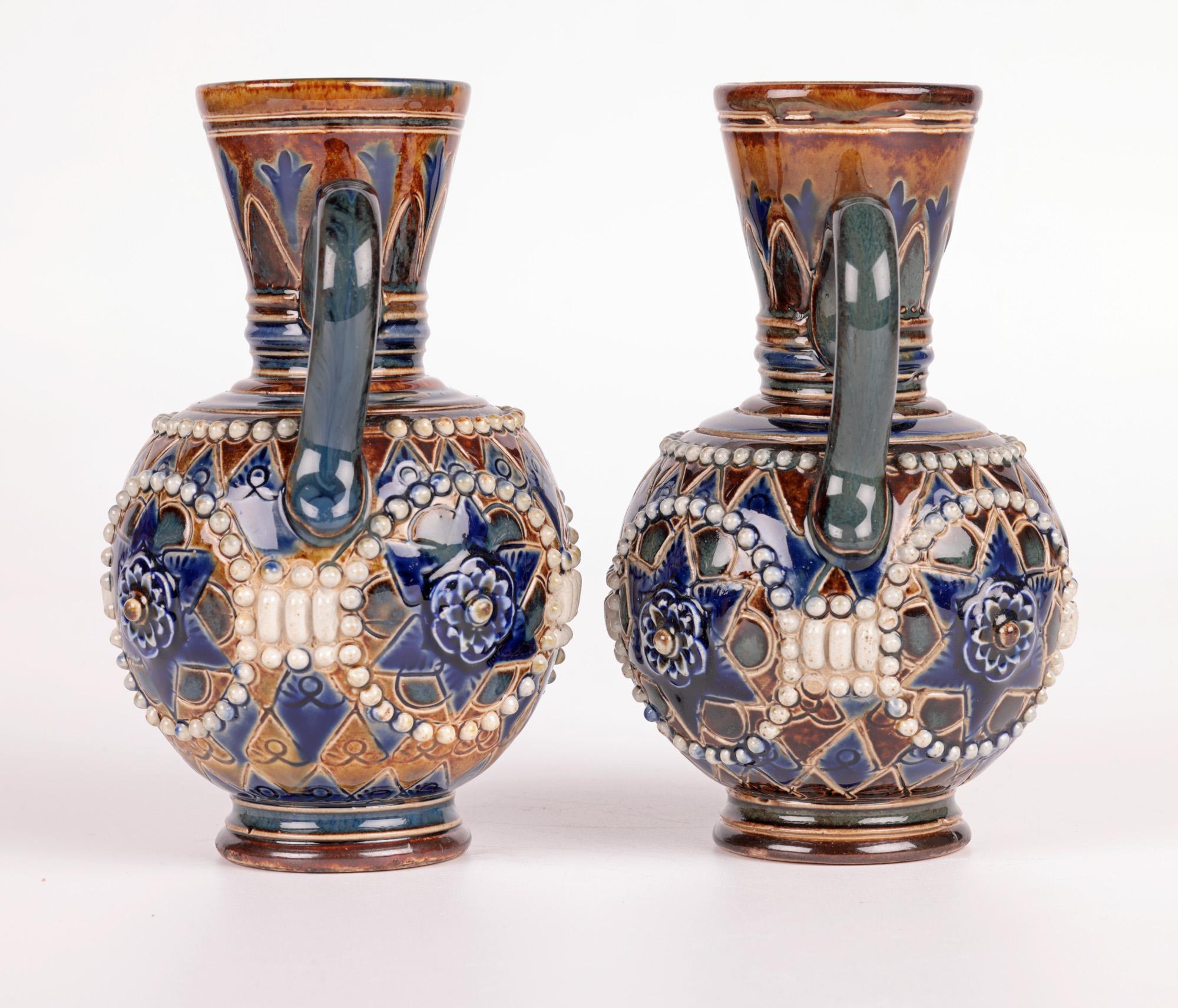 Doulton Lambeth Pair Art Nouveau Vases by Ethel Beard & Florrie Jones For Sale 6
