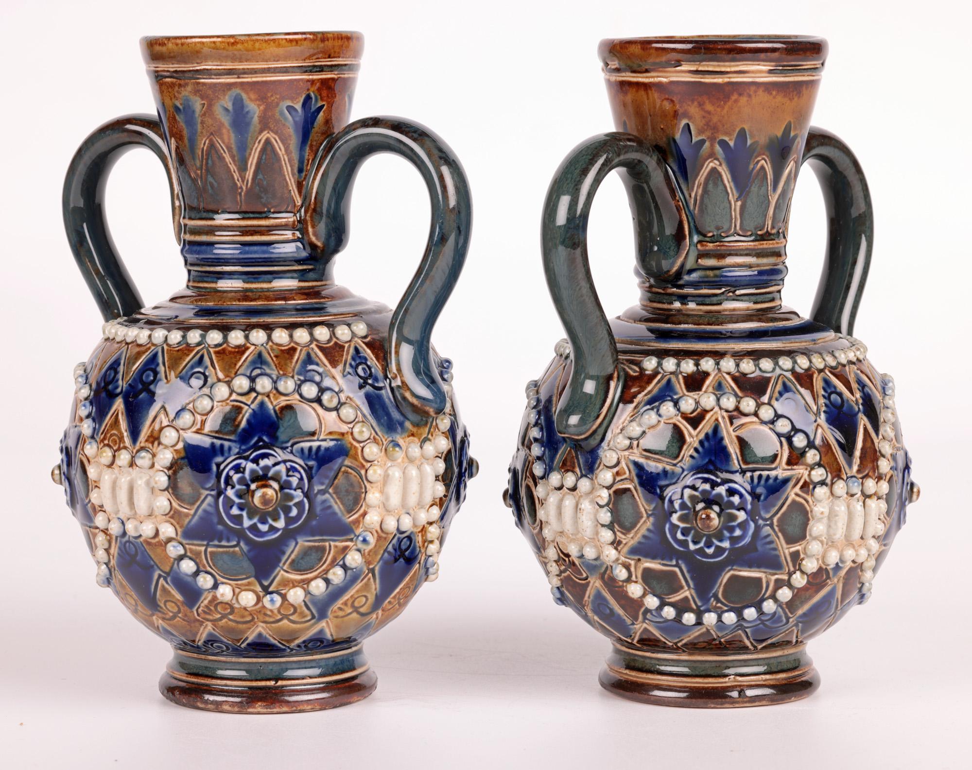 Doulton Lambeth Pair Art Nouveau Vases by Ethel Beard & Florrie Jones For Sale 8