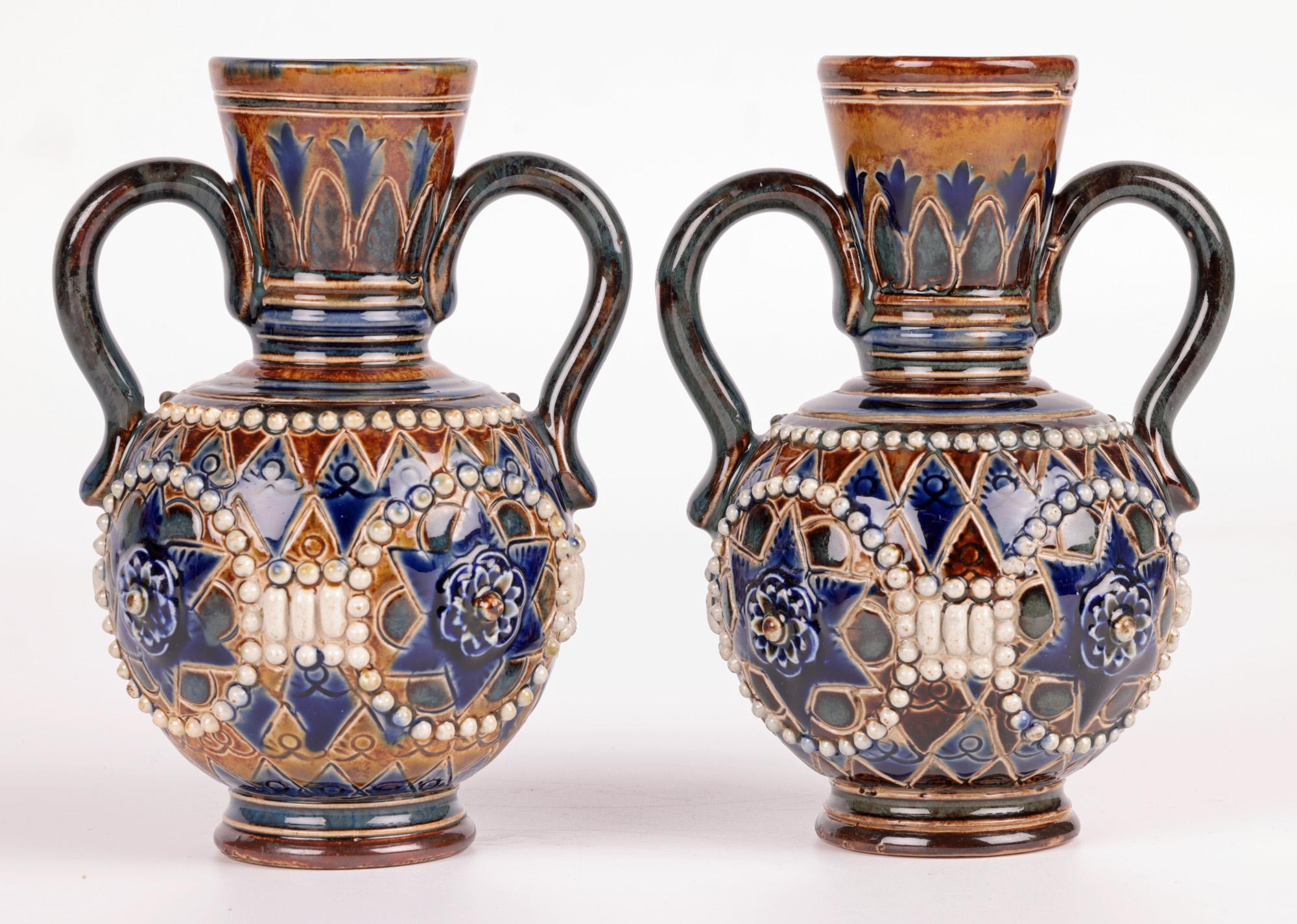 Doulton Lambeth Pair Art Nouveau Vases by Ethel Beard & Florrie Jones For Sale 11