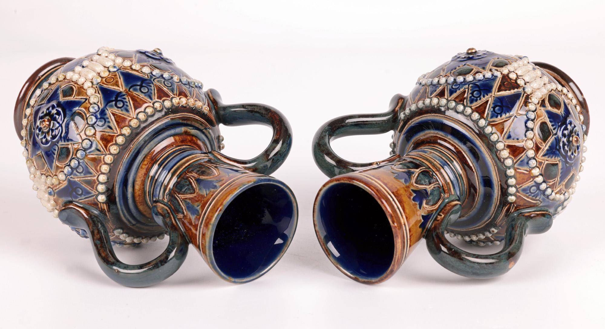 Early 20th Century Doulton Lambeth Pair Art Nouveau Vases by Ethel Beard & Florrie Jones For Sale