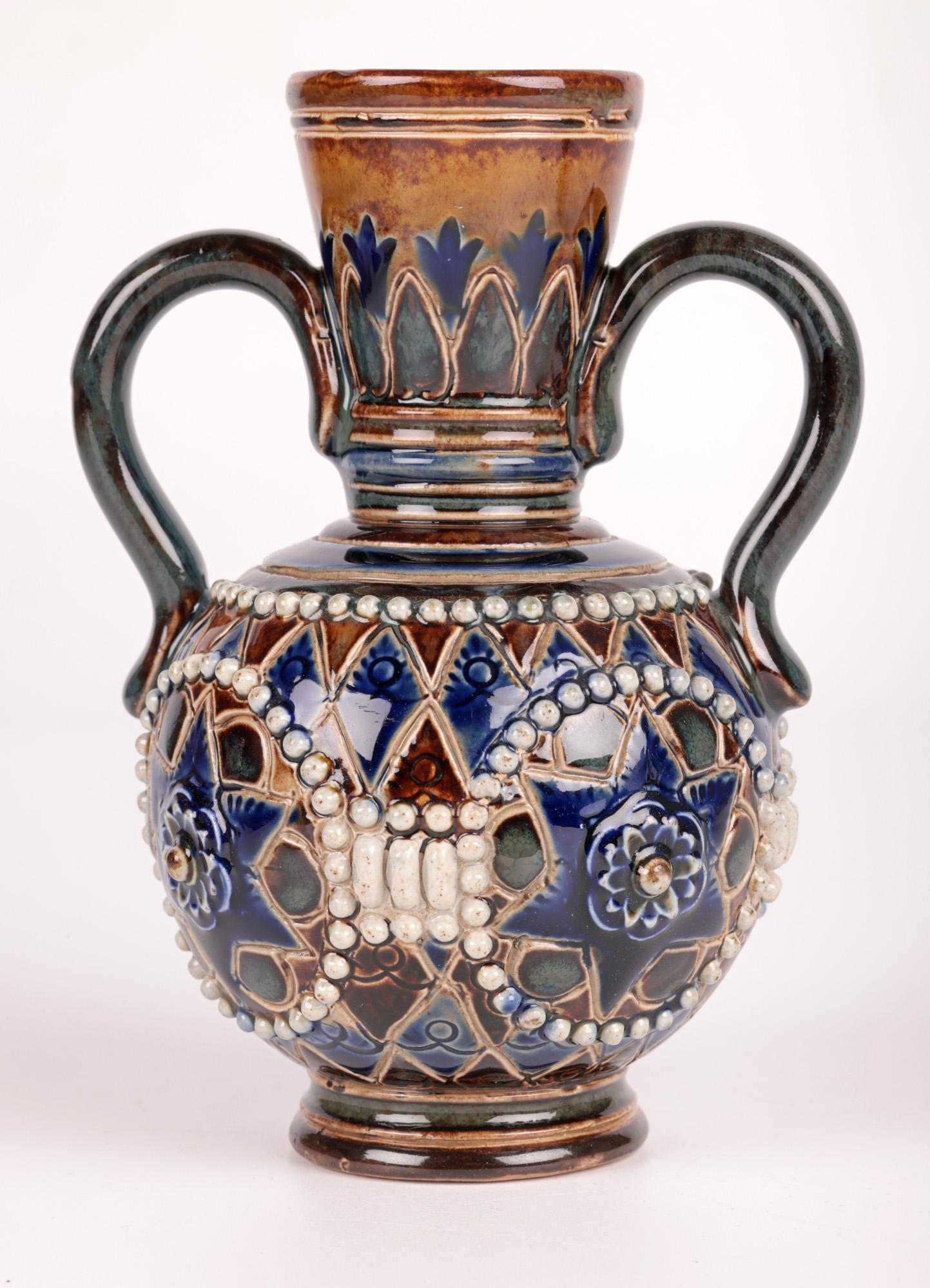Stoneware Doulton Lambeth Pair Art Nouveau Vases by Ethel Beard & Florrie Jones For Sale