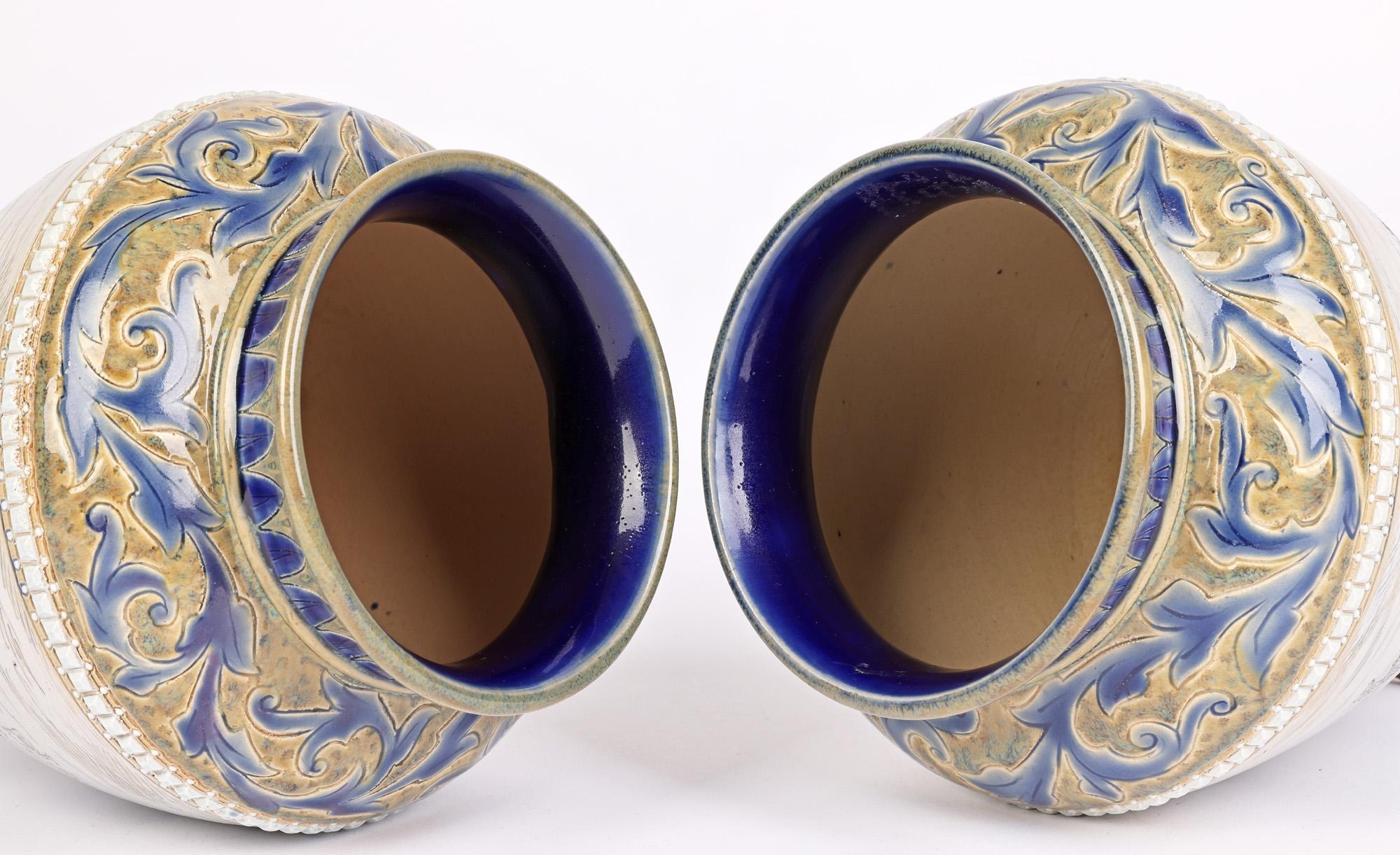 Stoneware Doulton Lambeth Pair Deer Landscape Vases Florence & Hannah Barlow