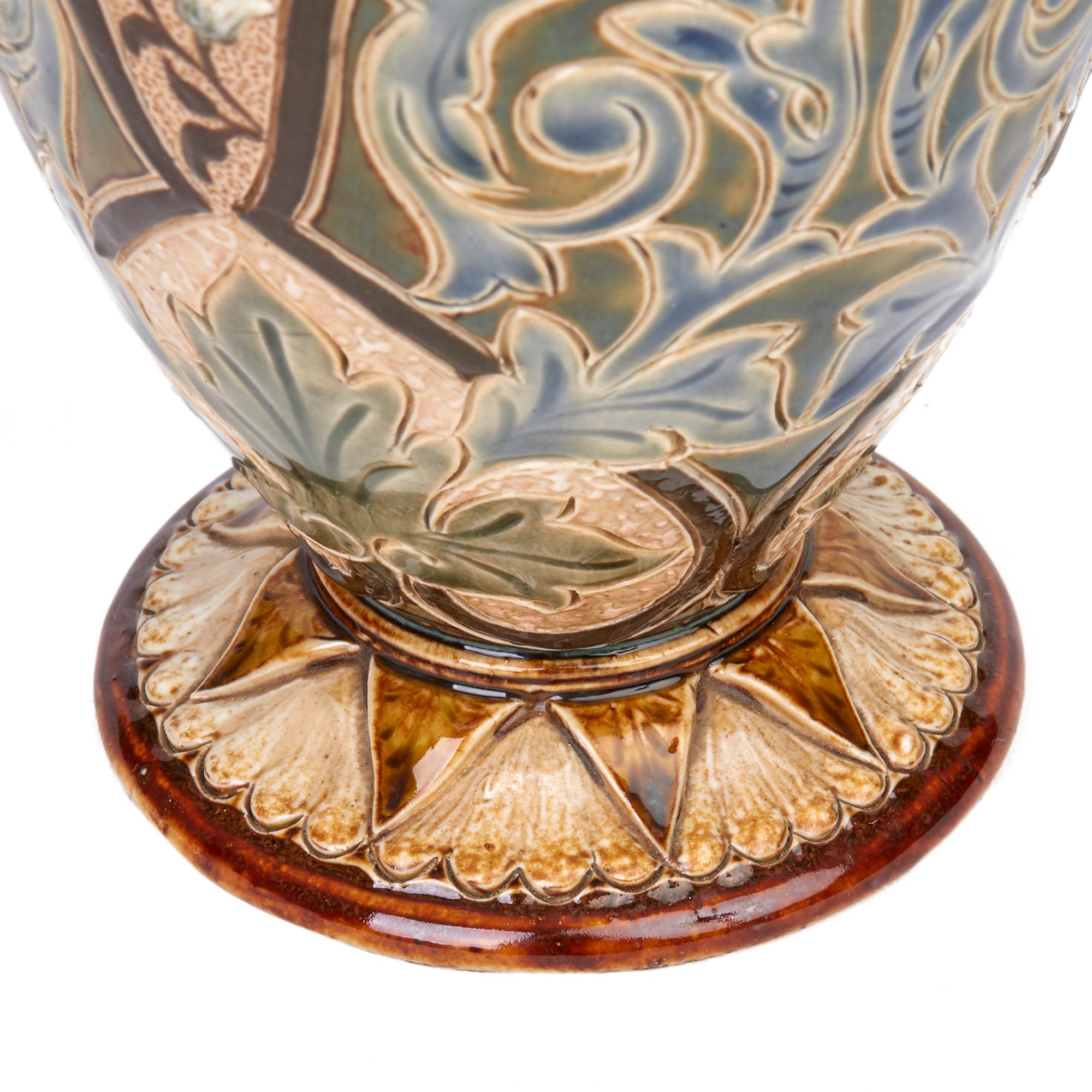 Doulton Lambeth Pair of Exceptional Art Pottery Vases by Alice Barker, 1883 2