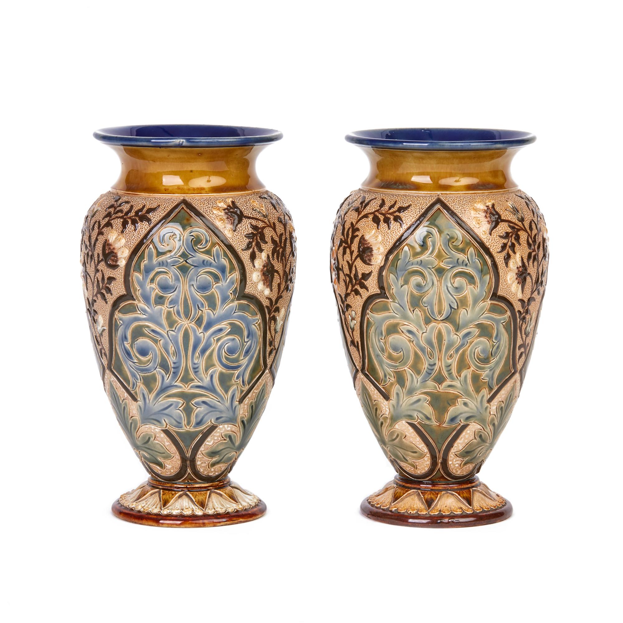 Doulton Lambeth Pair of Exceptional Art Pottery Vases by Alice Barker, 1883 4