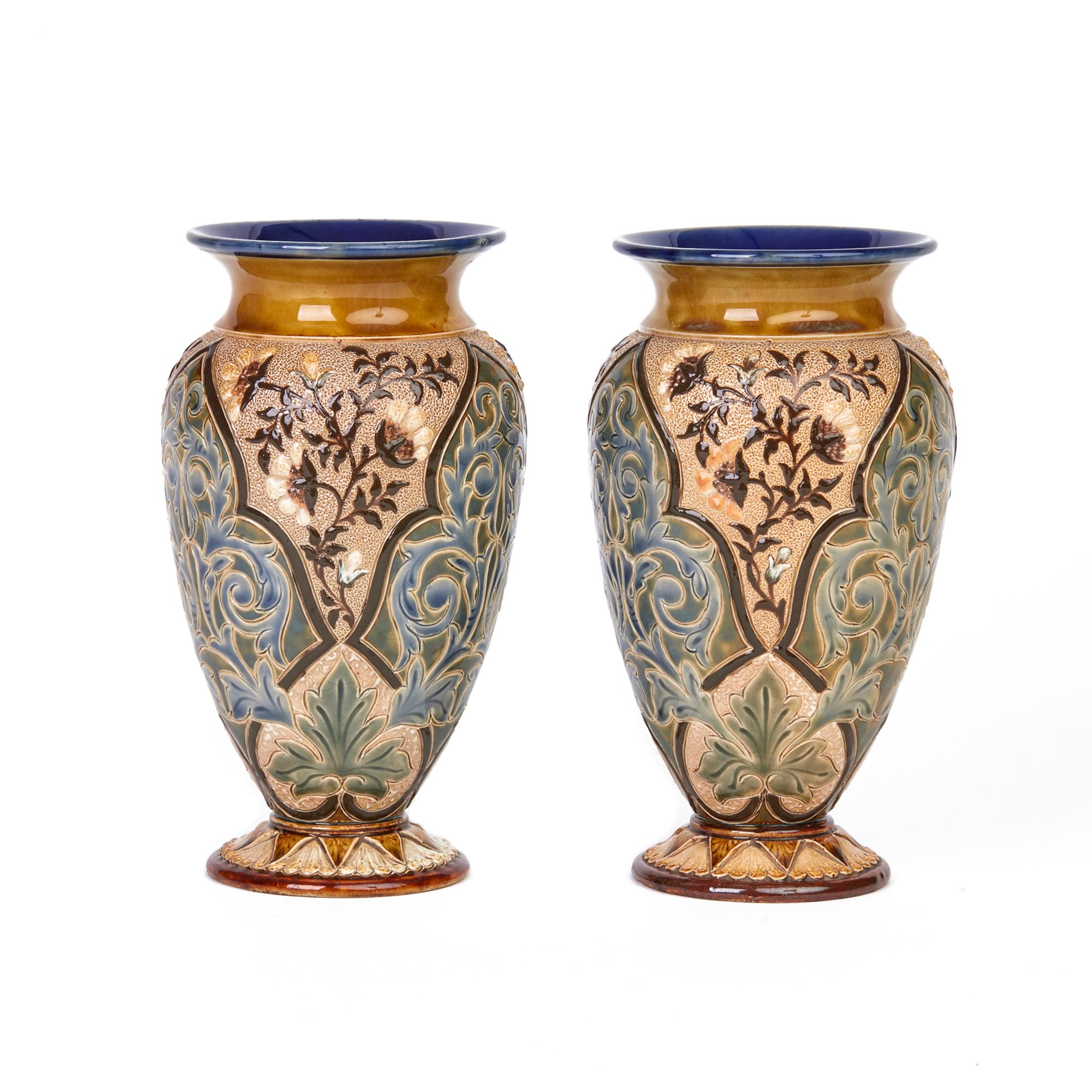Doulton Lambeth Pair of Exceptional Art Pottery Vases by Alice Barker, 1883 5