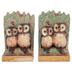 Doulton Lambeth Pair Owl Art Deco Pottery Bookends