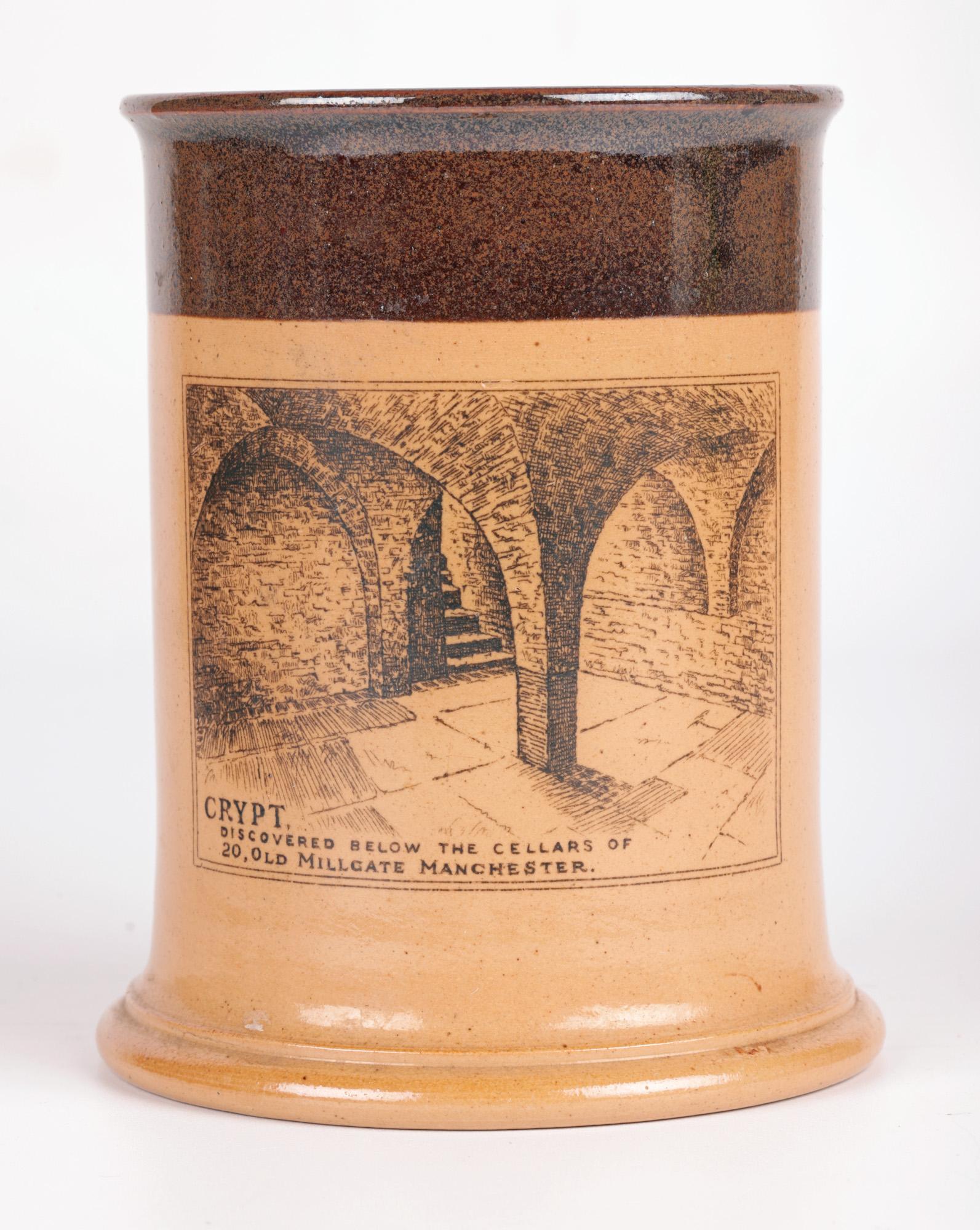 20th Century Doulton Lambeth Manchester Crypt Printed Salt Glazed Vase  For Sale