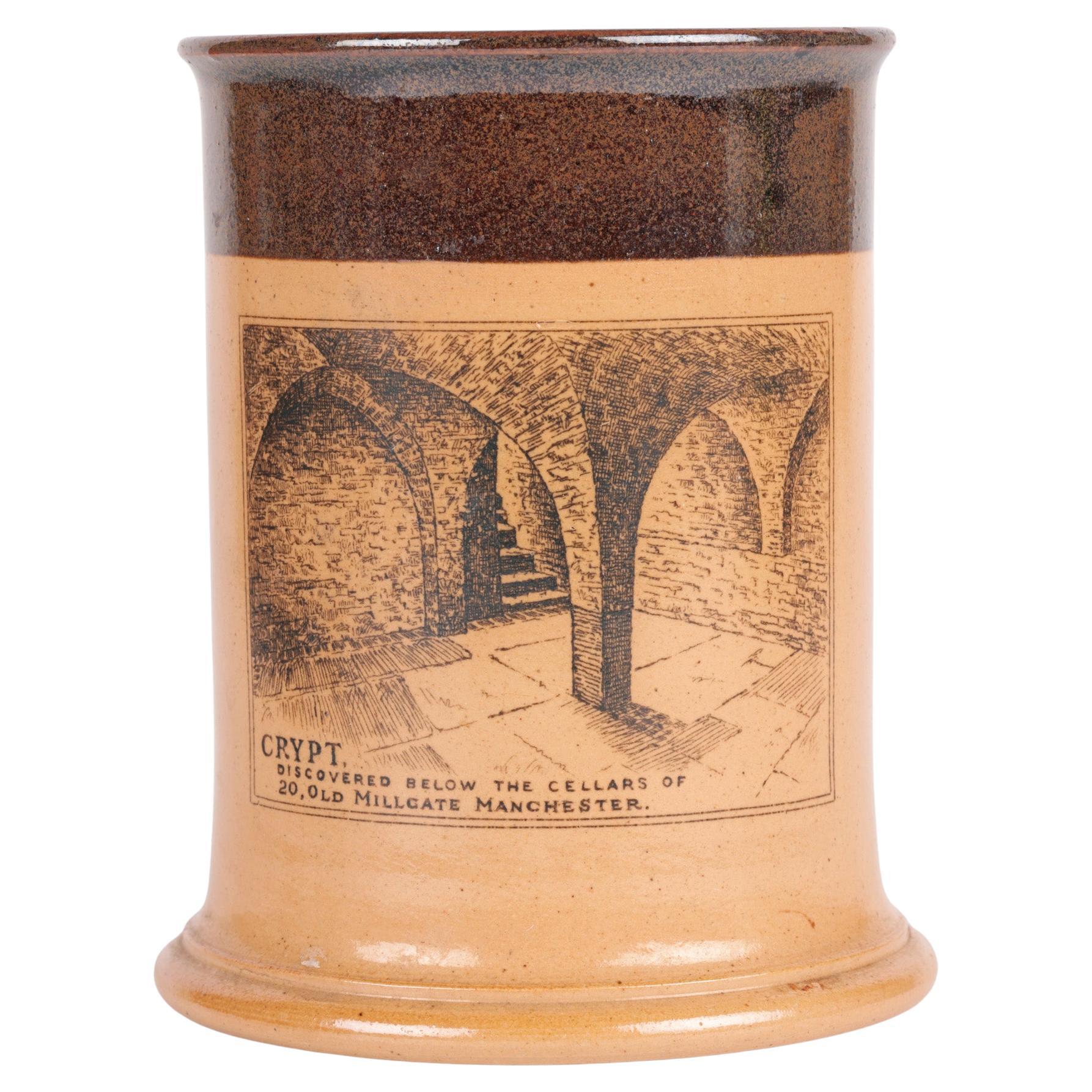 Doulton Lambeth Manchester Crypt Printed Salt Glazed Vase  For Sale