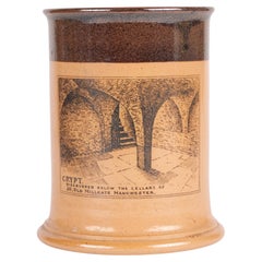Used Doulton Lambeth Manchester Crypt Printed Salt Glazed Vase 