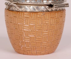 Doulton Lambeth Salt Glazed Silver Mounted Wicker Basket Mustard Pot