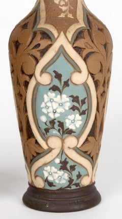 Doulton Lambeth Silicon Gothic Design Pair Floral Vases By Eliza Simmance