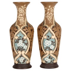 Doulton Lambeth Silicon Gothic Design Pair Floral Vases By Eliza Simmance