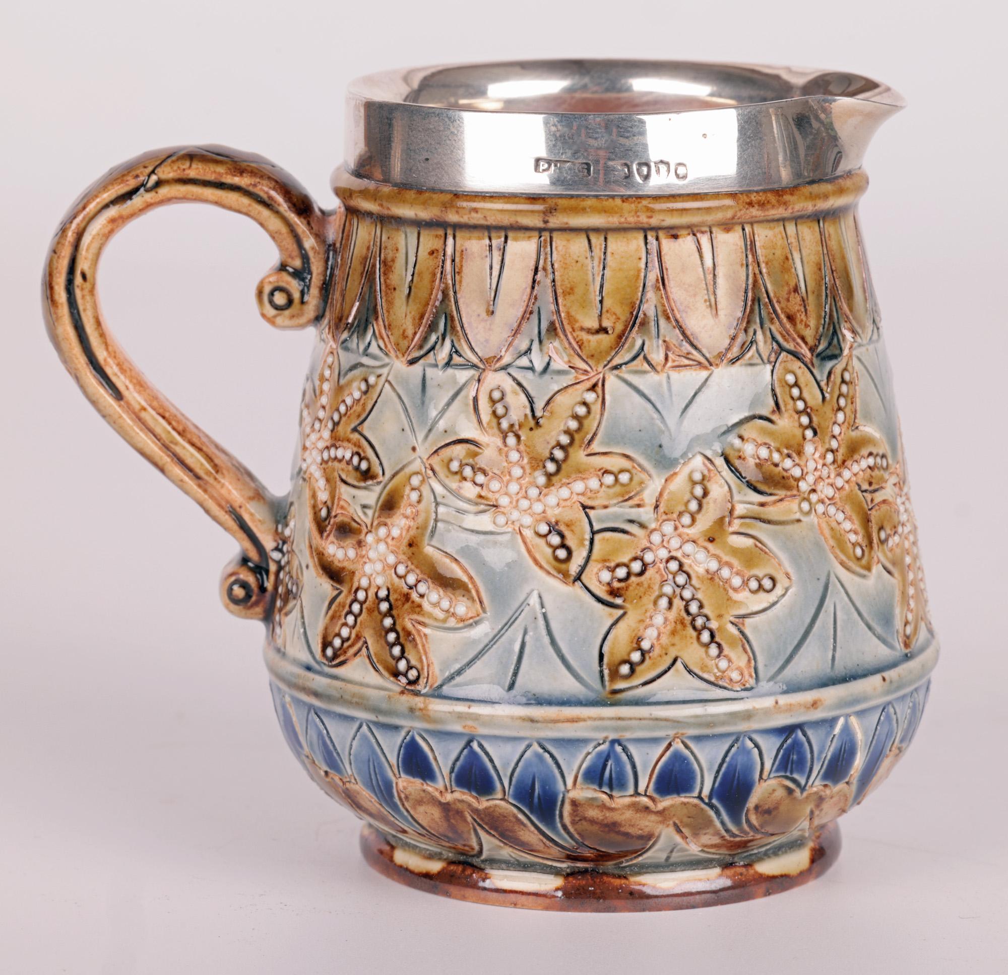 Doulton Lambeth Silver Mounted Cream Jug by Francis E Lee, 1877 For Sale 3
