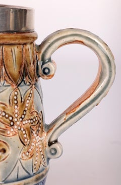 Doulton Lambeth Silver Mounted Cream Jug by Francis E Lee, 1877
