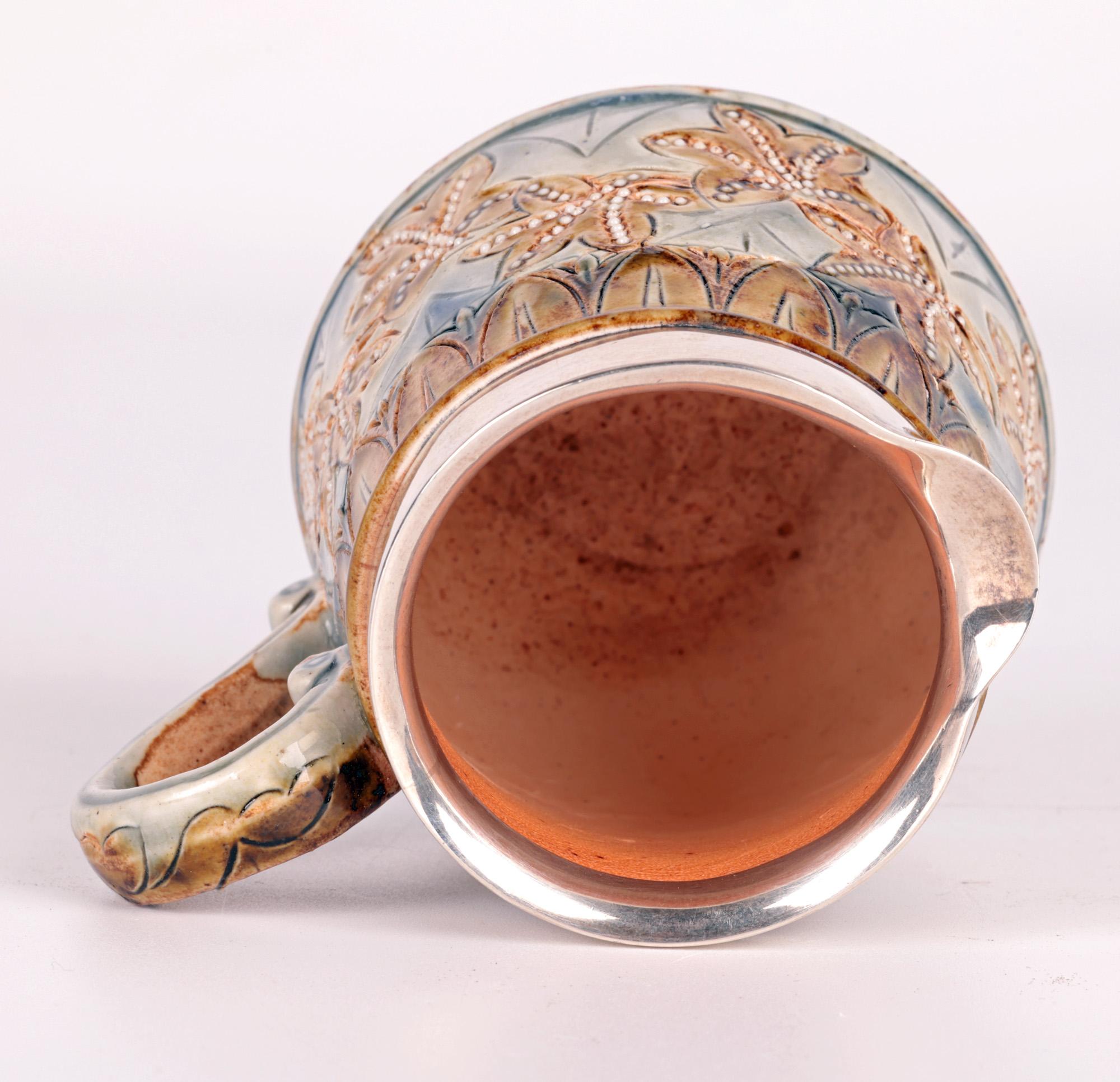 Late 19th Century Doulton Lambeth Silver Mounted Cream Jug by Francis E Lee, 1877 For Sale