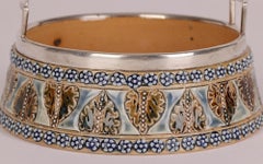 Doulton Lambeth Silver Mounted Stoneware Pickle Dish by Emily Stormer