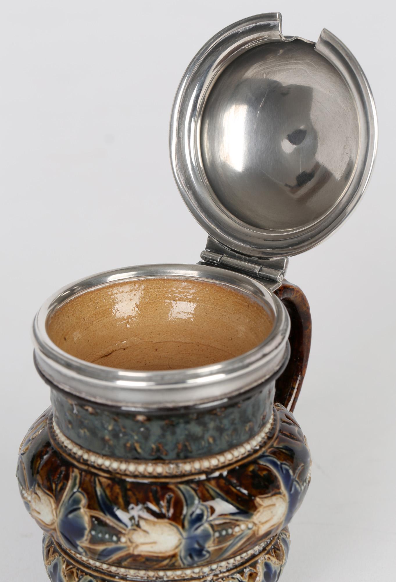 Doulton Lambeth Silver Plate Mounted Mustard Pot by Emily Partington, 1880 6