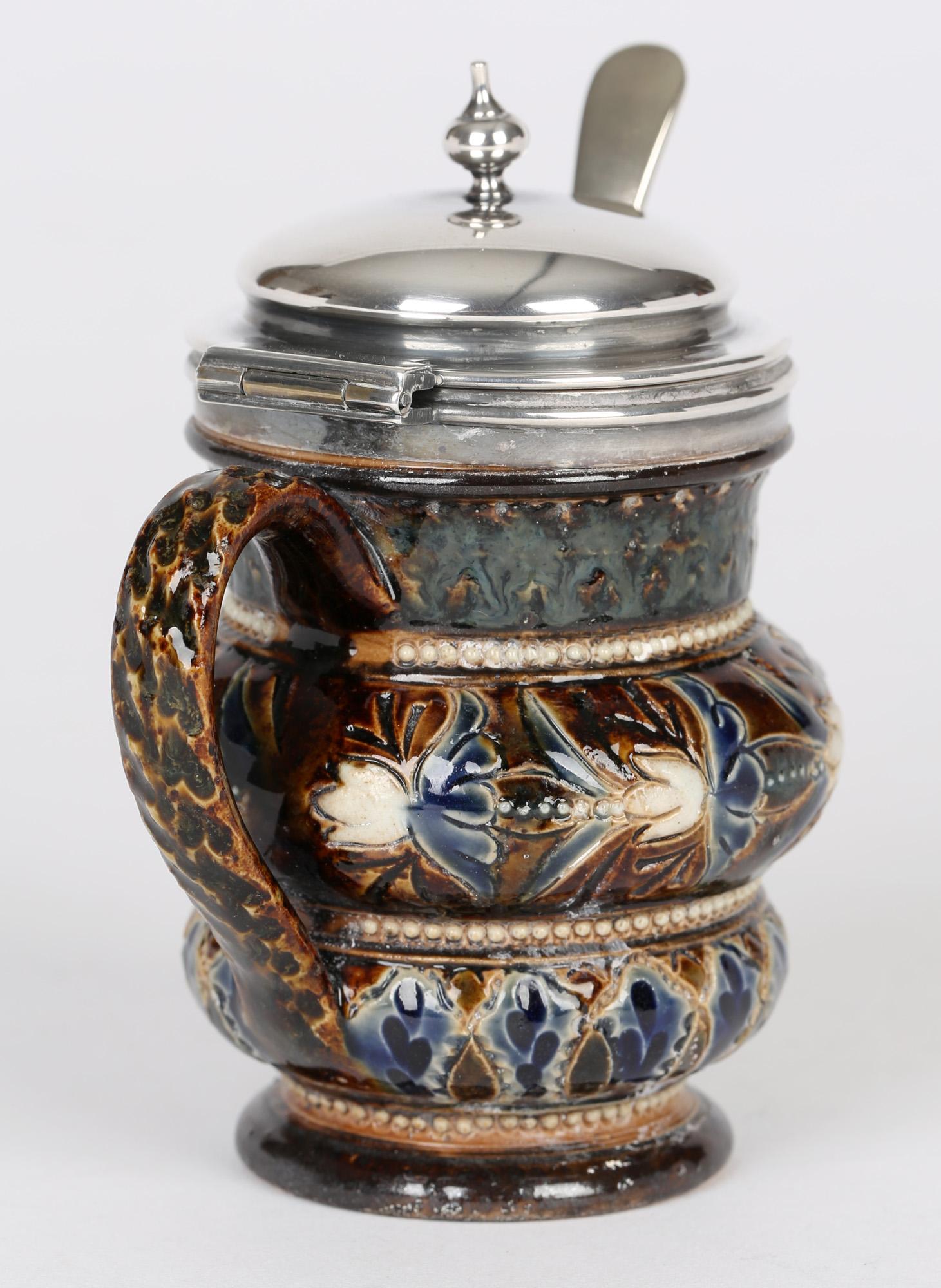 Doulton Lambeth Silver Plate Mounted Mustard Pot by Emily Partington, 1880 7