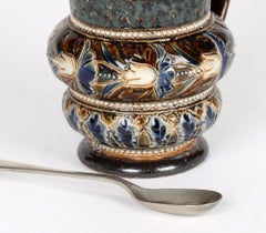 Doulton Lambeth Silver Plate Mounted Mustard Pot by Emily Partington, 1880