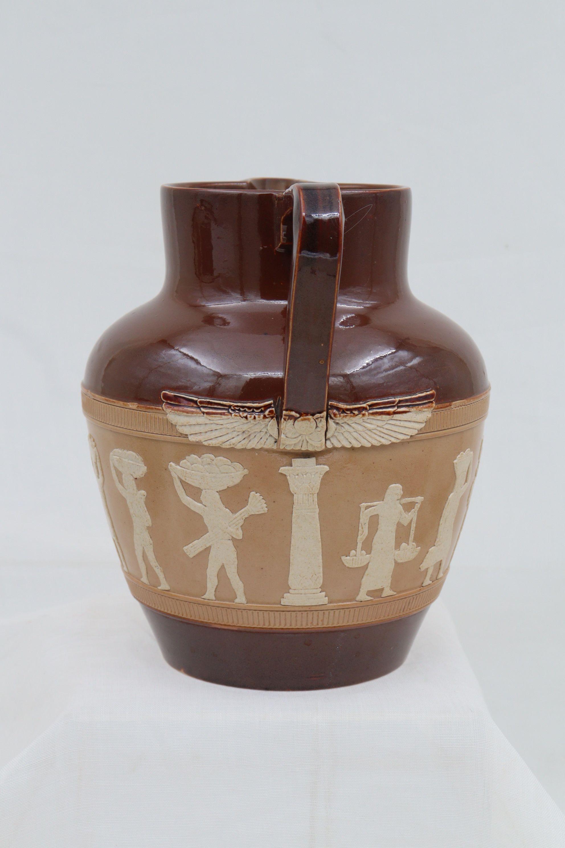 English Doulton Lambeth Stoneware Egyptian Revival pitcher For Sale