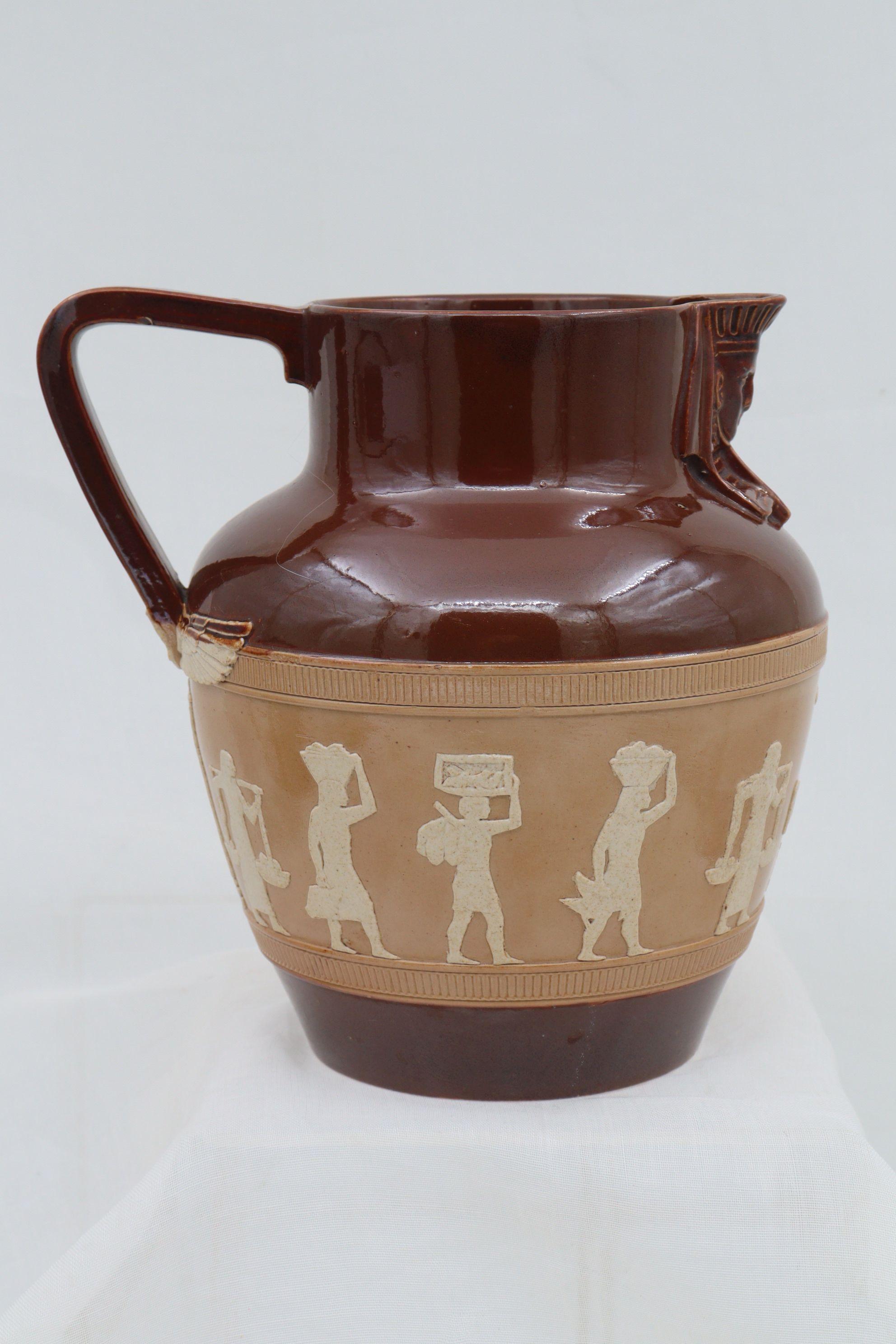 Doulton Lambeth Stoneware Egyptian Revival pitcher In Good Condition For Sale In East Geelong, VIC