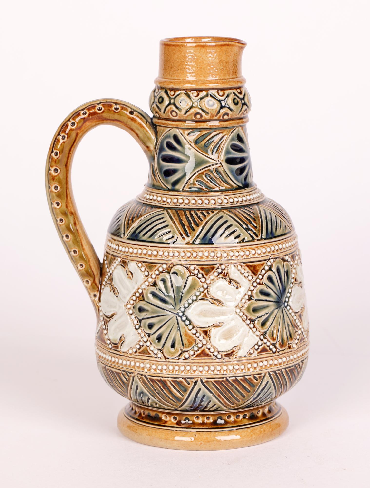 English Doulton Lambeth Stoneware Ewer with Stylized Leaf Motifs by Edith Lupton For Sale