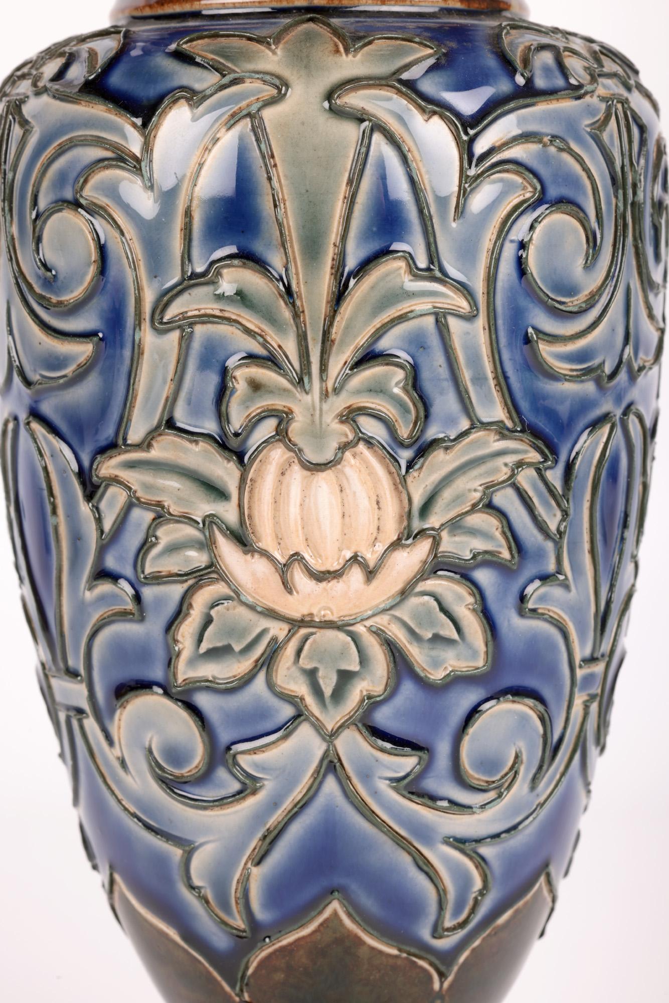 Aesthetic Movement Doulton Lambeth Stylized Floral Design Vase by Eliza Simmance