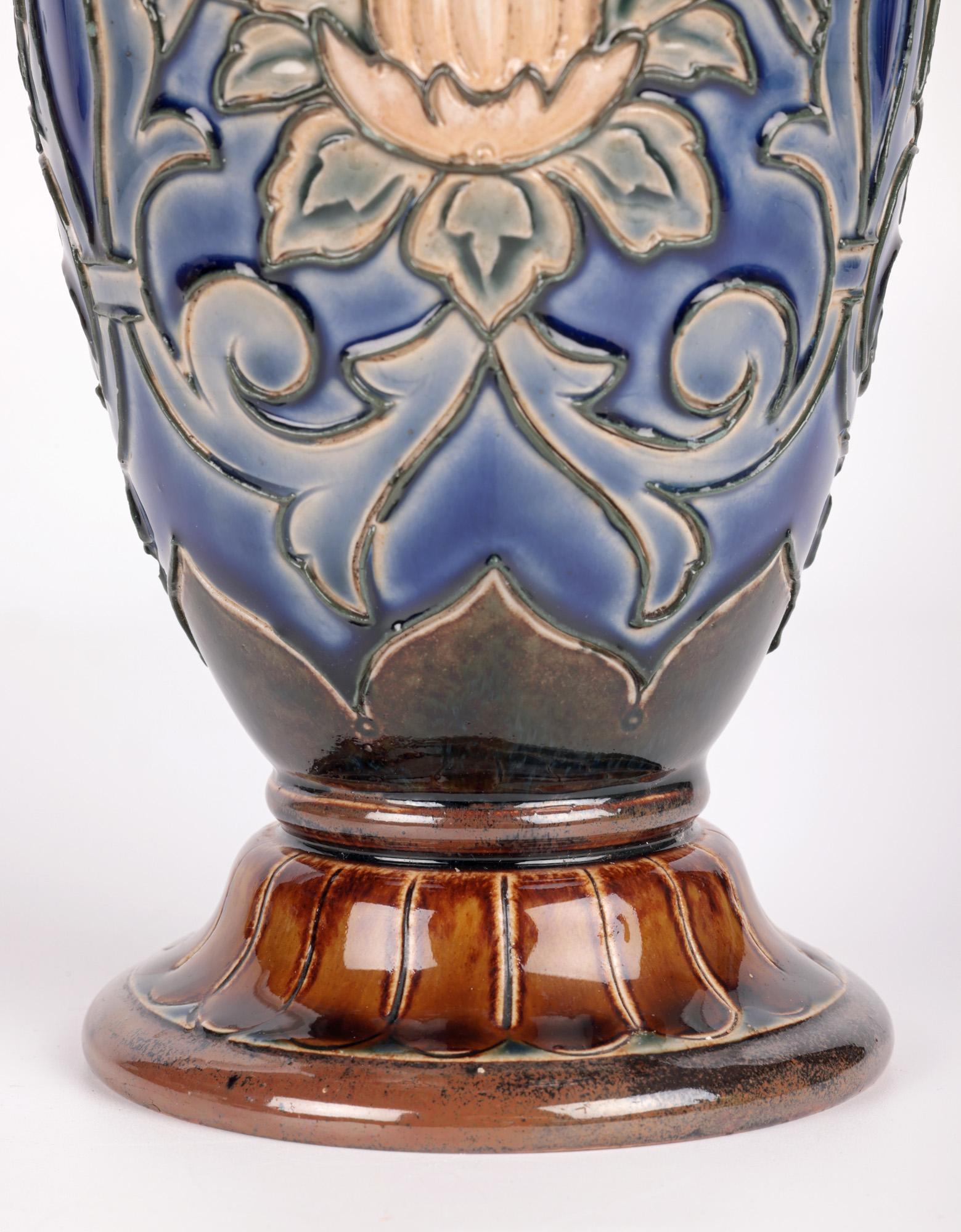 English Doulton Lambeth Stylized Floral Design Vase by Eliza Simmance