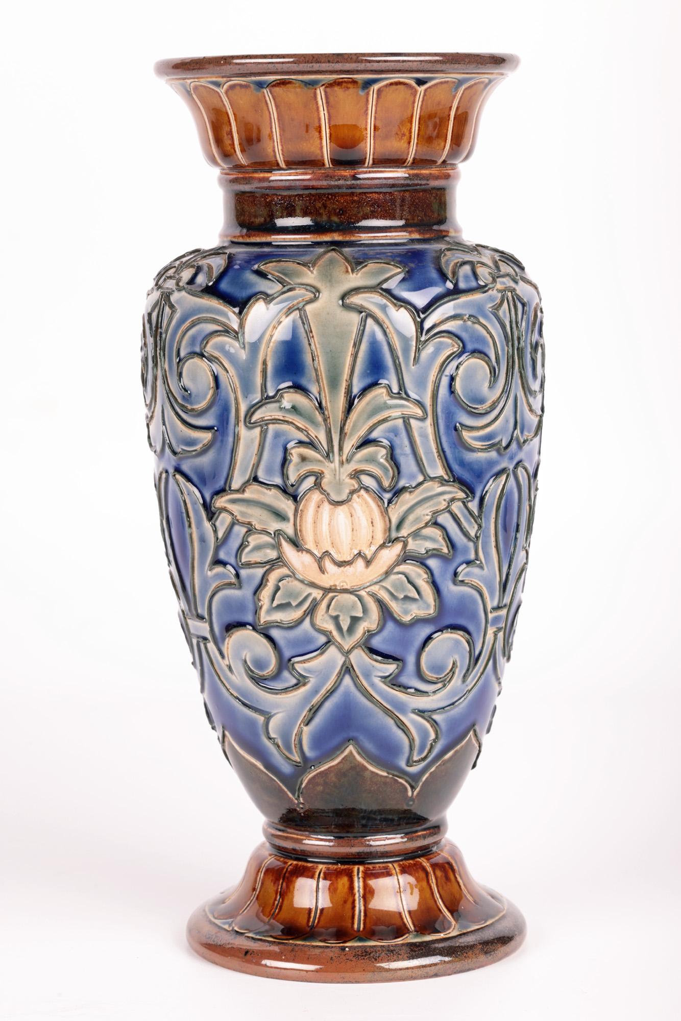 Hand-Painted Doulton Lambeth Stylized Floral Design Vase by Eliza Simmance