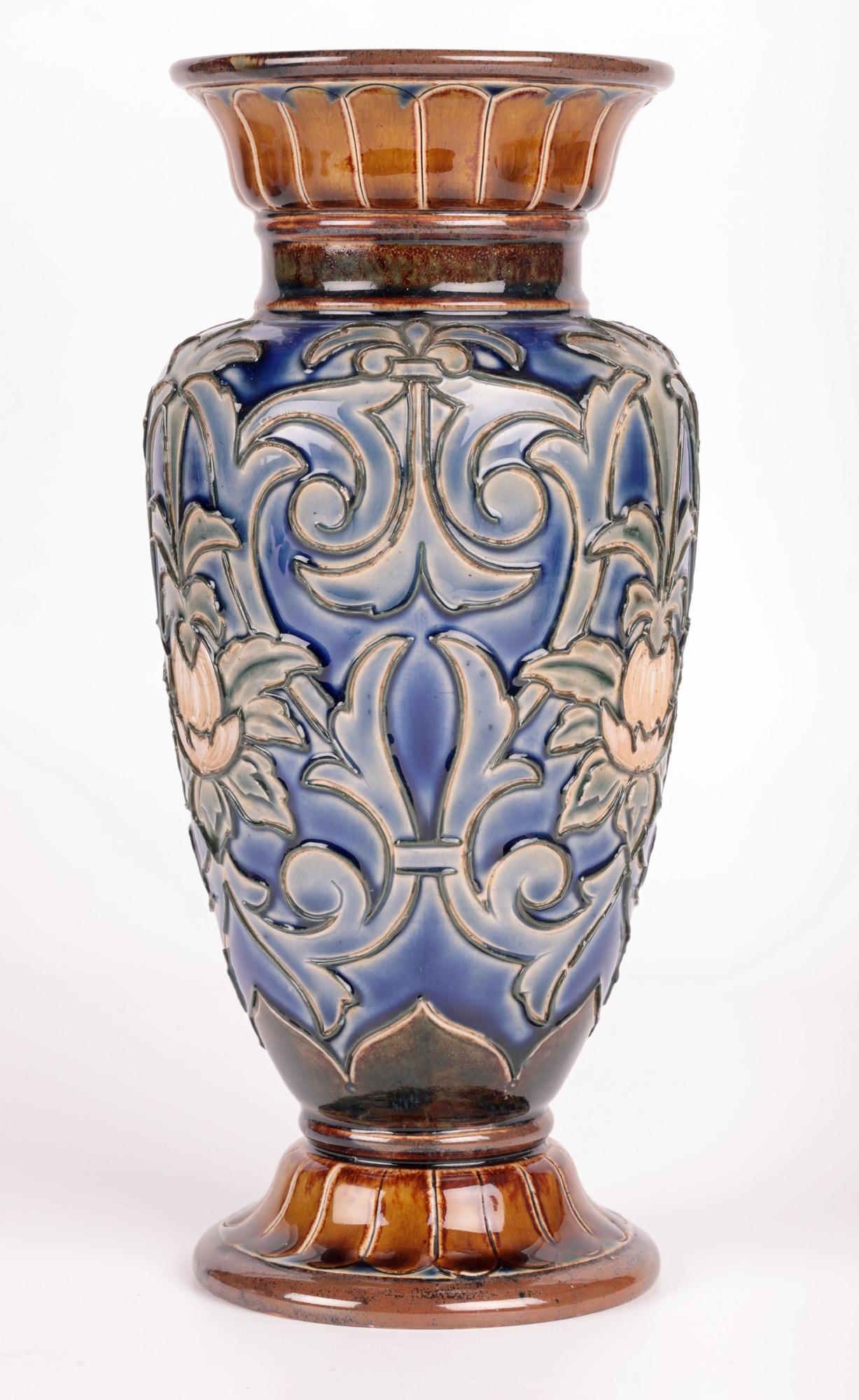 Late 19th Century Doulton Lambeth Stylized Floral Design Vase by Eliza Simmance