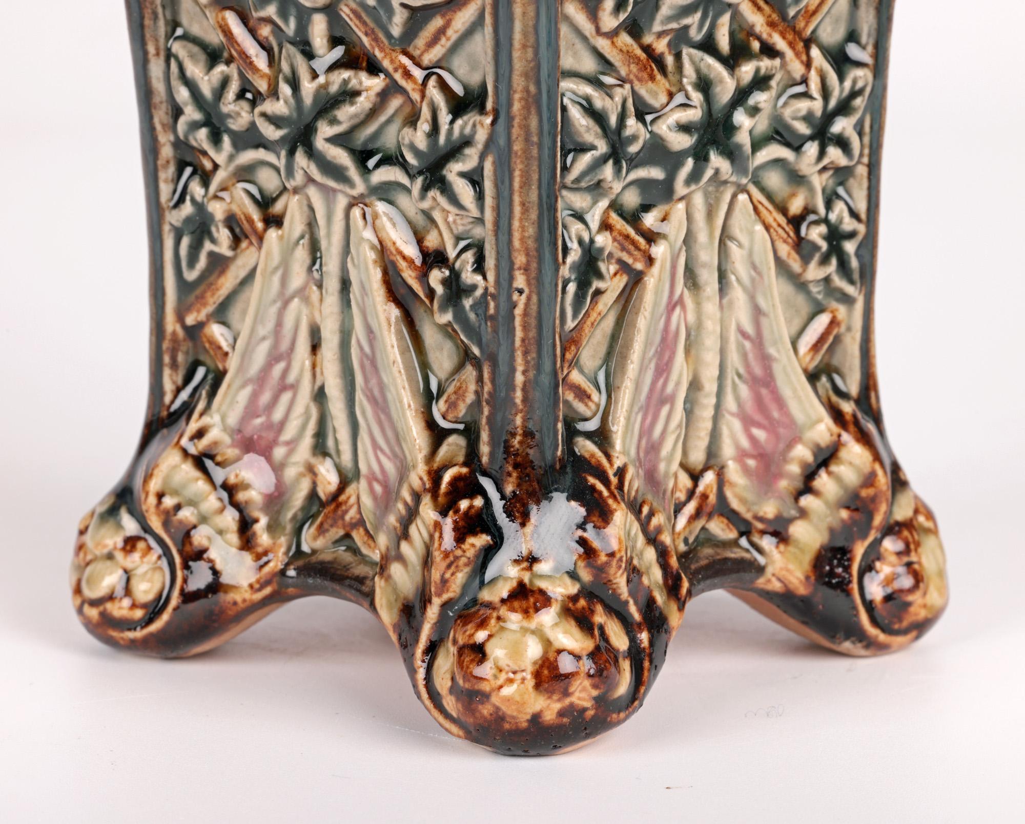 English Doulton Lambeth Unusual Winged Foot Vase by Jane S Hurst 1880  For Sale
