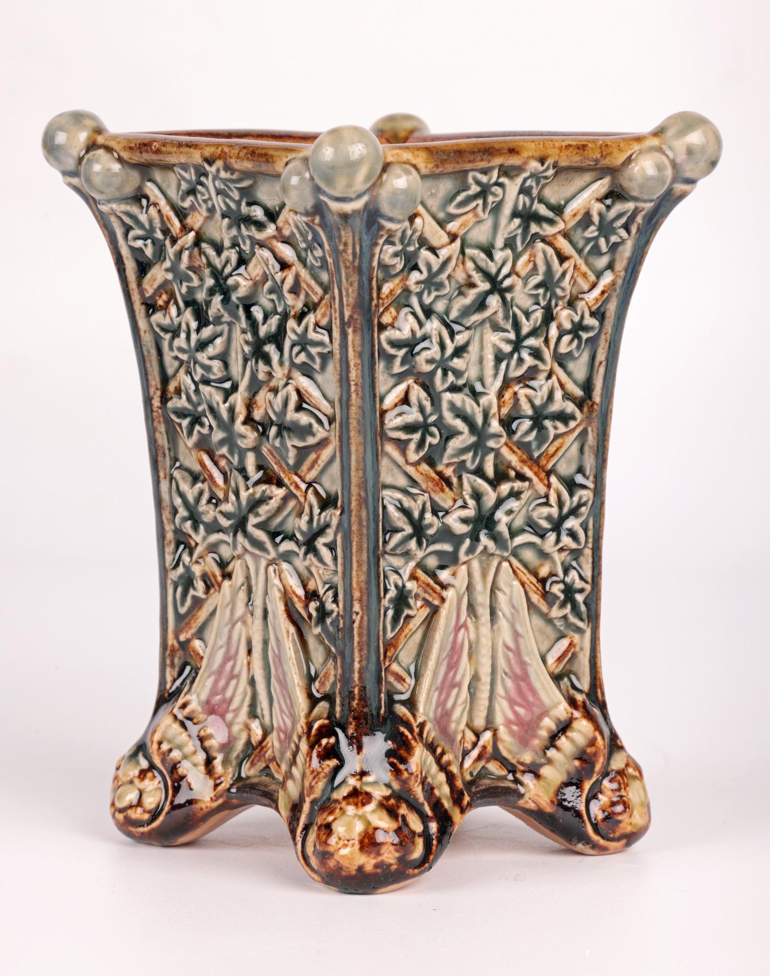 Hand-Crafted Doulton Lambeth Unusual Winged Foot Vase by Jane S Hurst 1880  For Sale