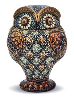 Doulton Stoneware Jar and Cover in Form of an Owl, Marked for Mark V. Marshall