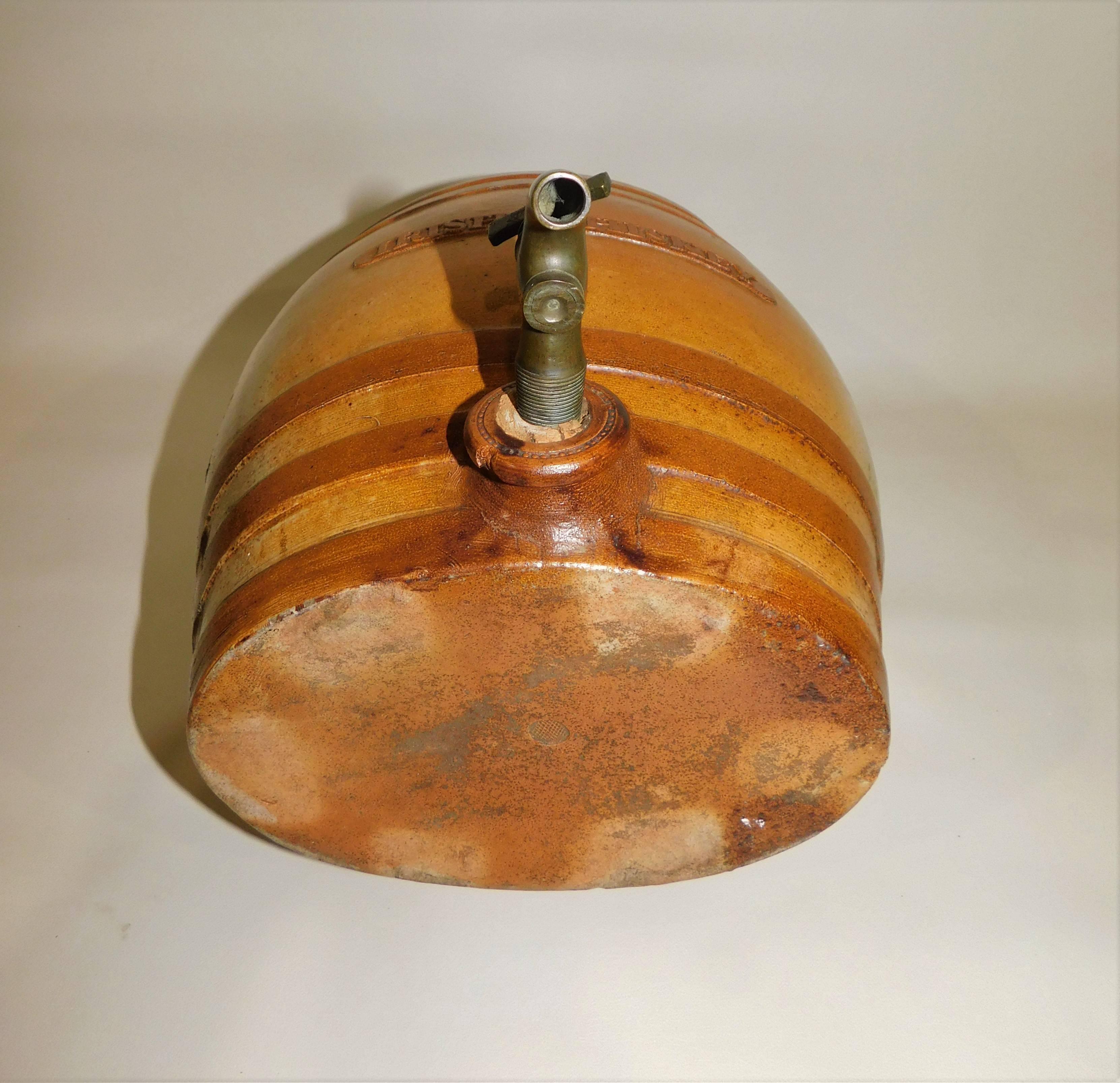 19th Century Doulton Watts Lambeth Stoneware Pottery Irish Whiskey Liquor Cask For Sale
