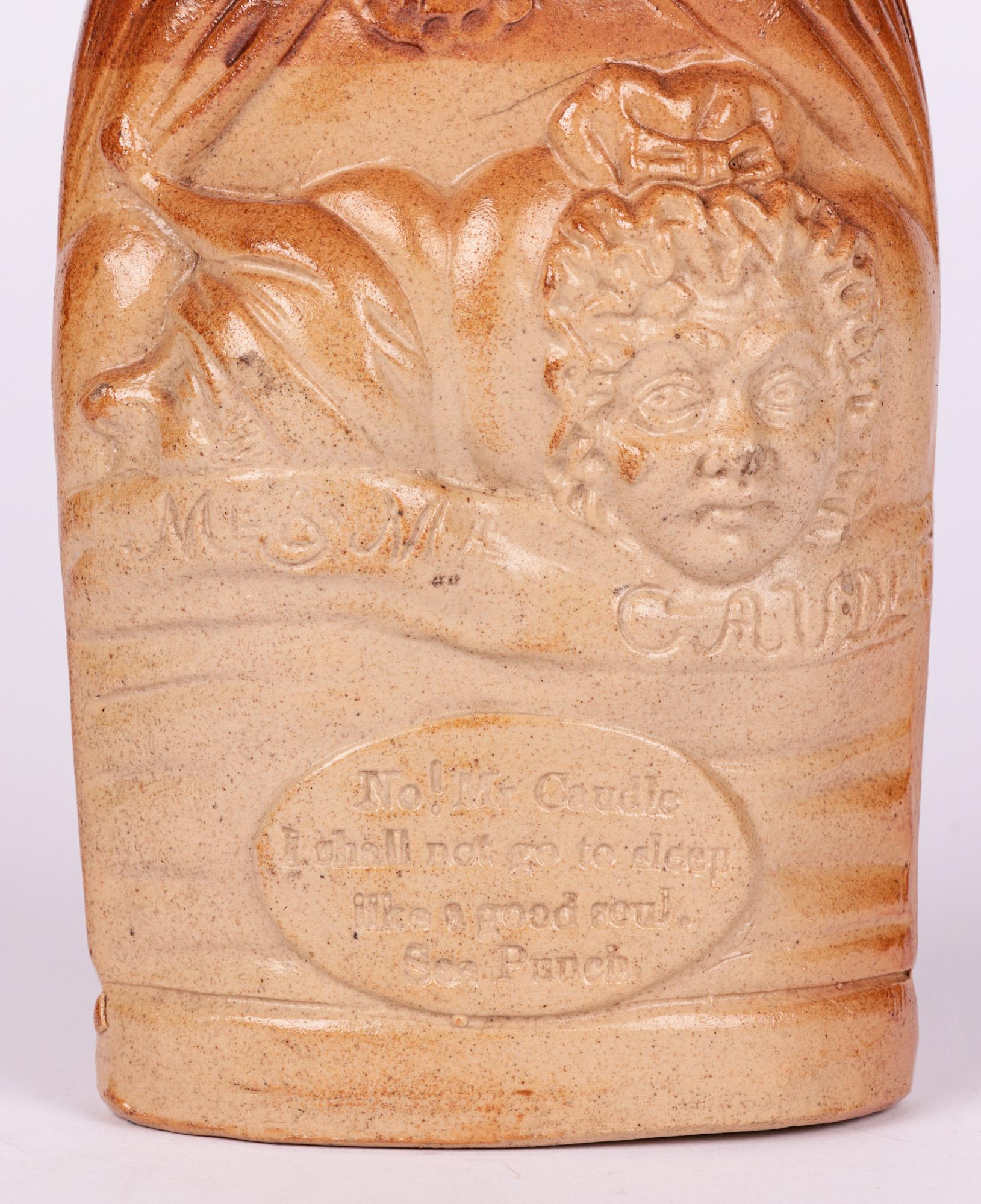 Doulton & Watts Mr & Mrs Caudle Frasco de ginebra esmaltado con sal Victoriano temprano en venta