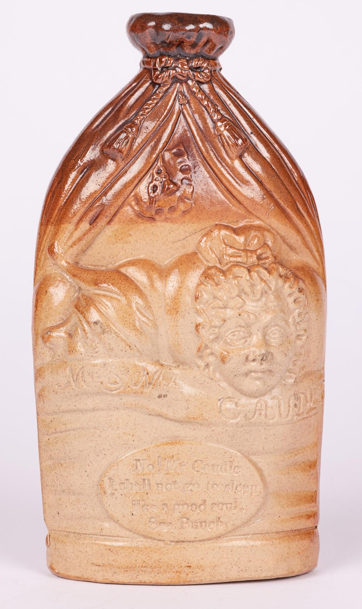 Hand-Crafted Doulton & Watts Mr & Mrs Caudle Salt Glazed Gin Flask For Sale