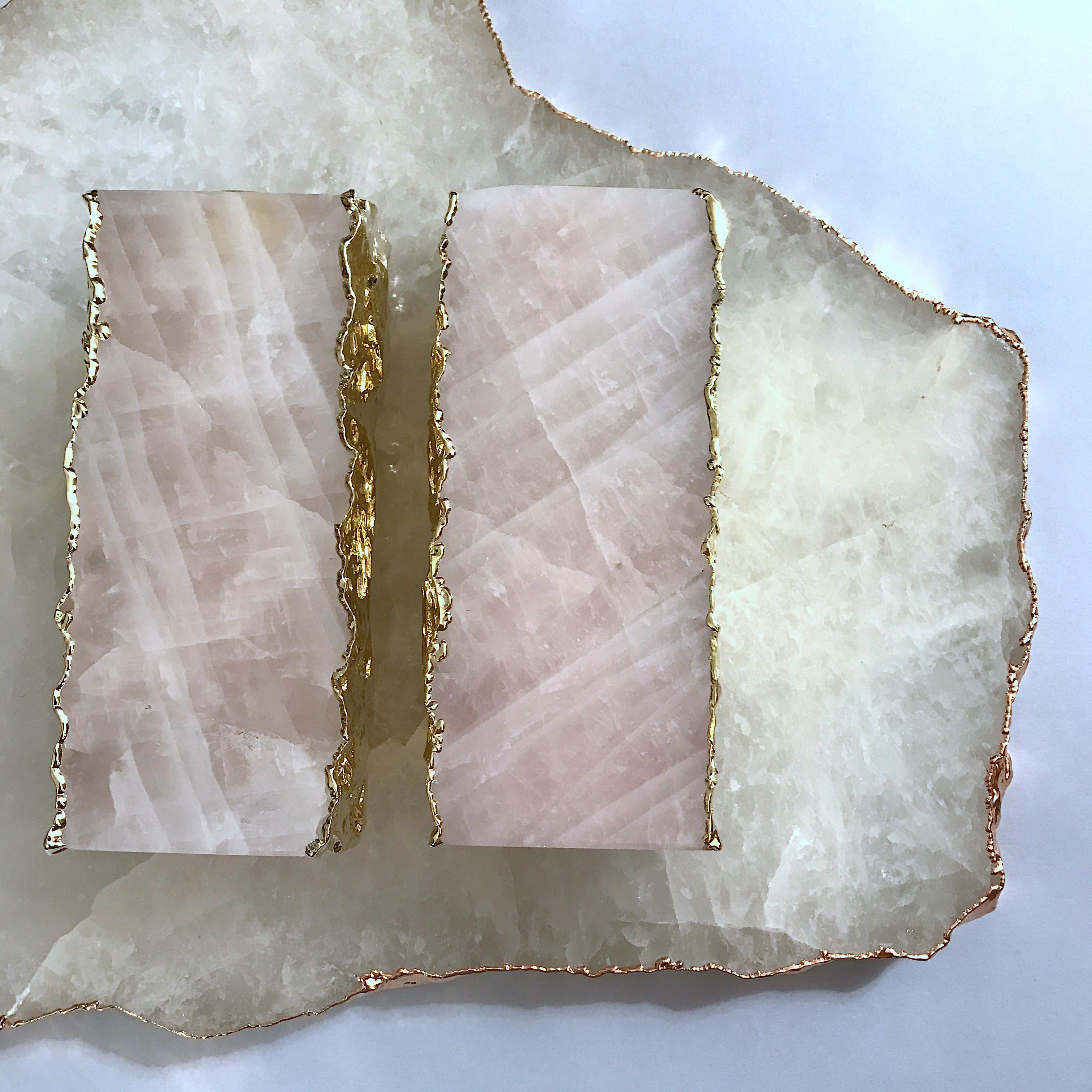 Dourado Candleholders in Rose Quartz and 24-Karat Gold by Anna Rabinowitz 4