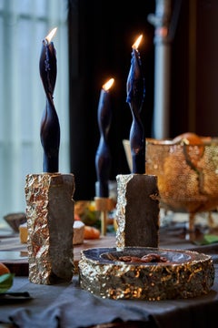 Dourado Candleholders in Rose Quartz and 24-Karat Gold by Anna Rabinowitz