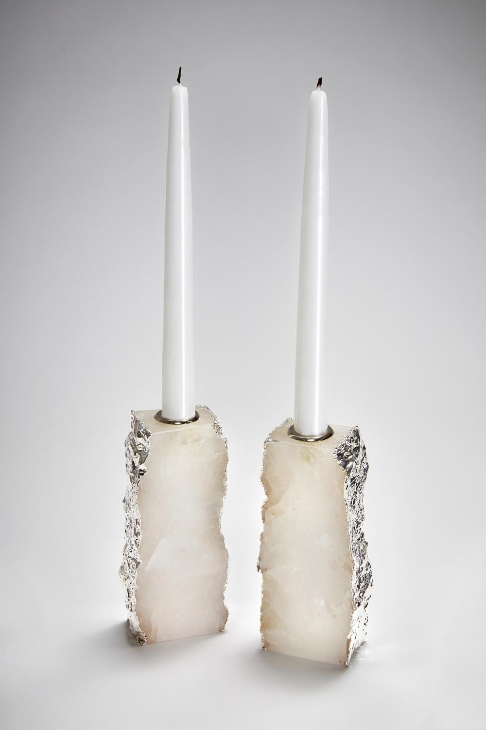 Other Dourado Candleholders in Rose Quartz and 24-Karat Gold by Anna Rabinowitz