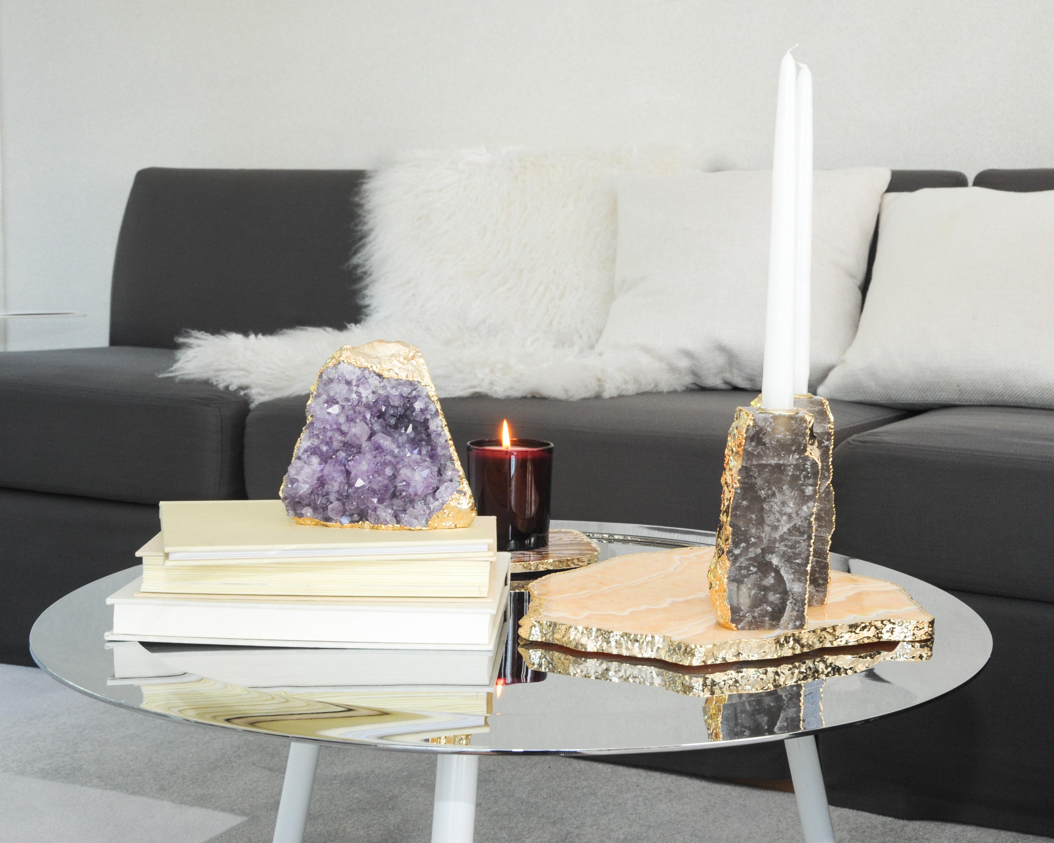 Contemporary Dourado Candleholders in Rose Quartz and 24-Karat Gold by Anna Rabinowitz