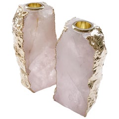 Dourado Candleholders in Rose Quartz and 24-Karat Gold by Anna Rabinowitz