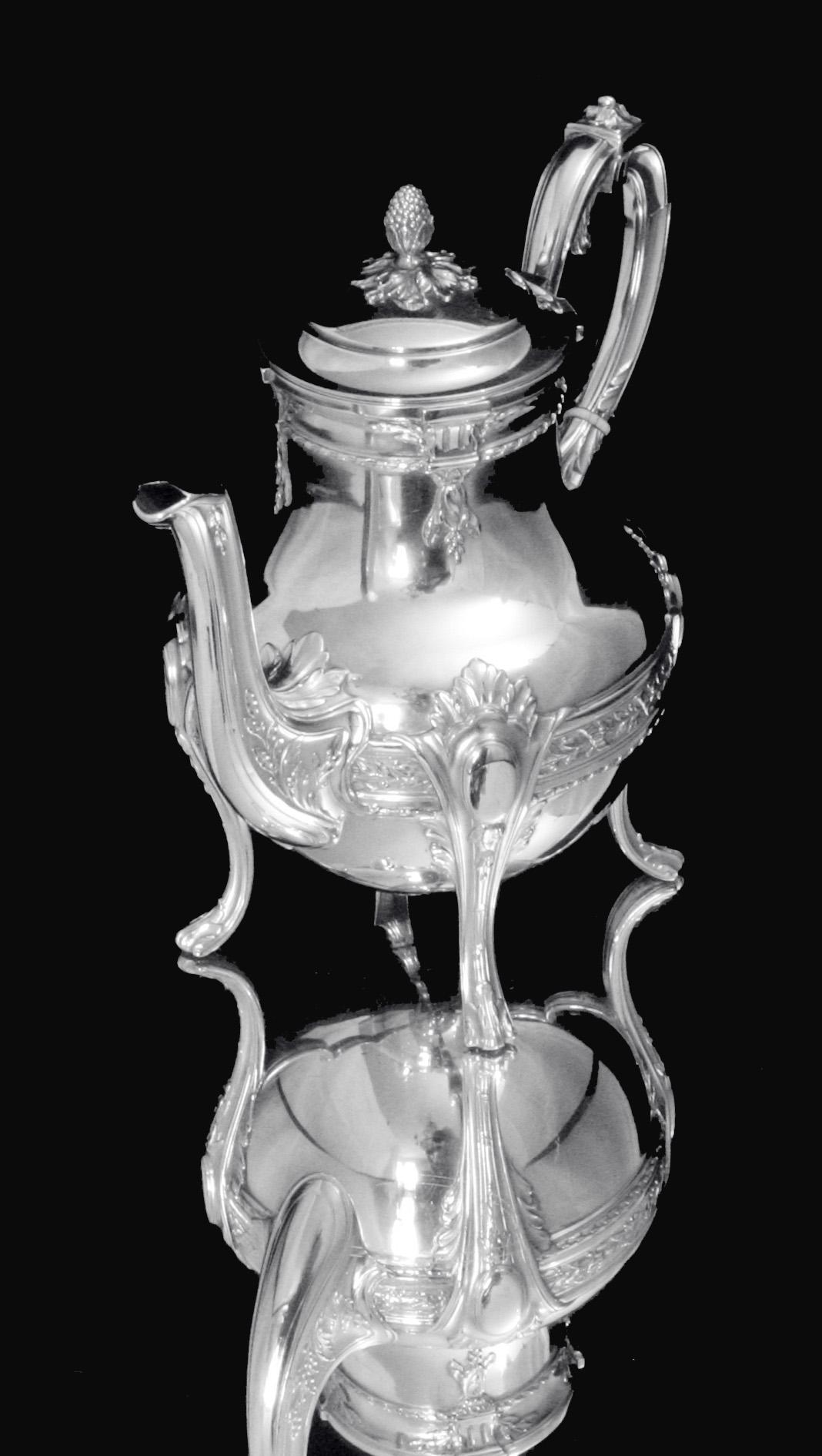 Doutre Roussel - Set da tè 5 pezzi in argento 950 francese antico + vassoio di servizio! in vendita 7