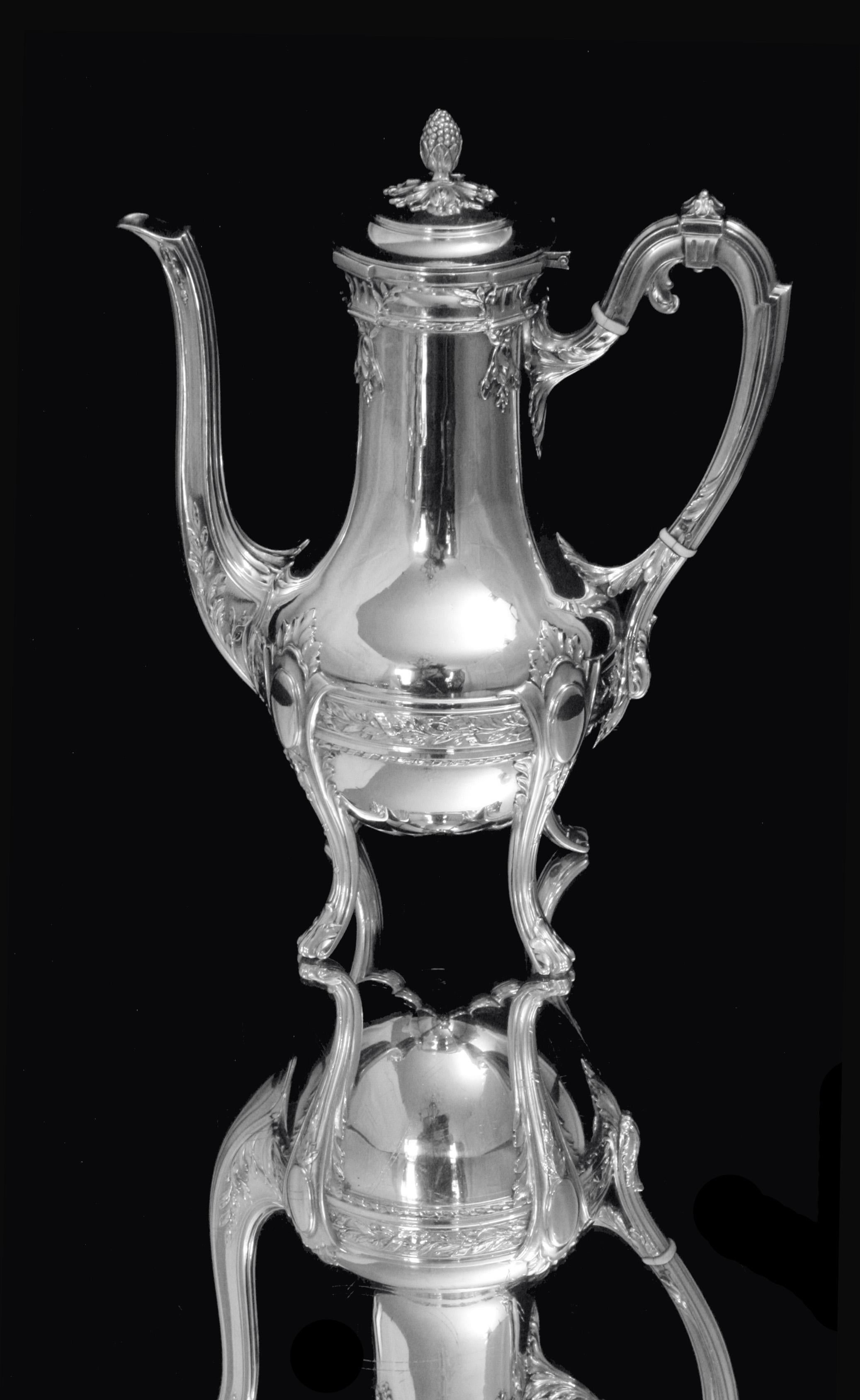Francese Doutre Roussel - Set da tè 5 pezzi in argento 950 francese antico + vassoio di servizio! in vendita