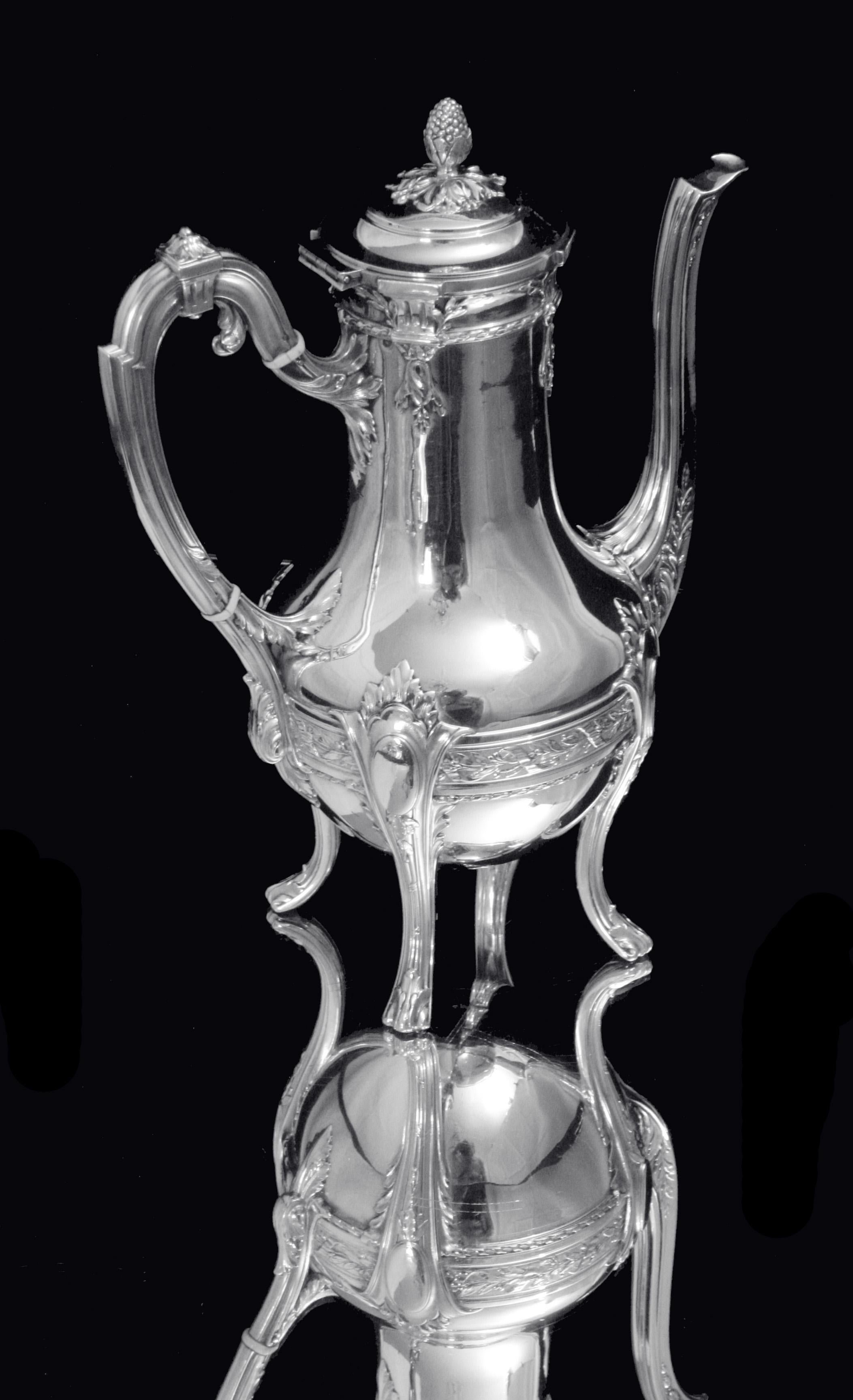 XIX secolo Doutre Roussel - Set da tè 5 pezzi in argento 950 francese antico + vassoio di servizio! in vendita