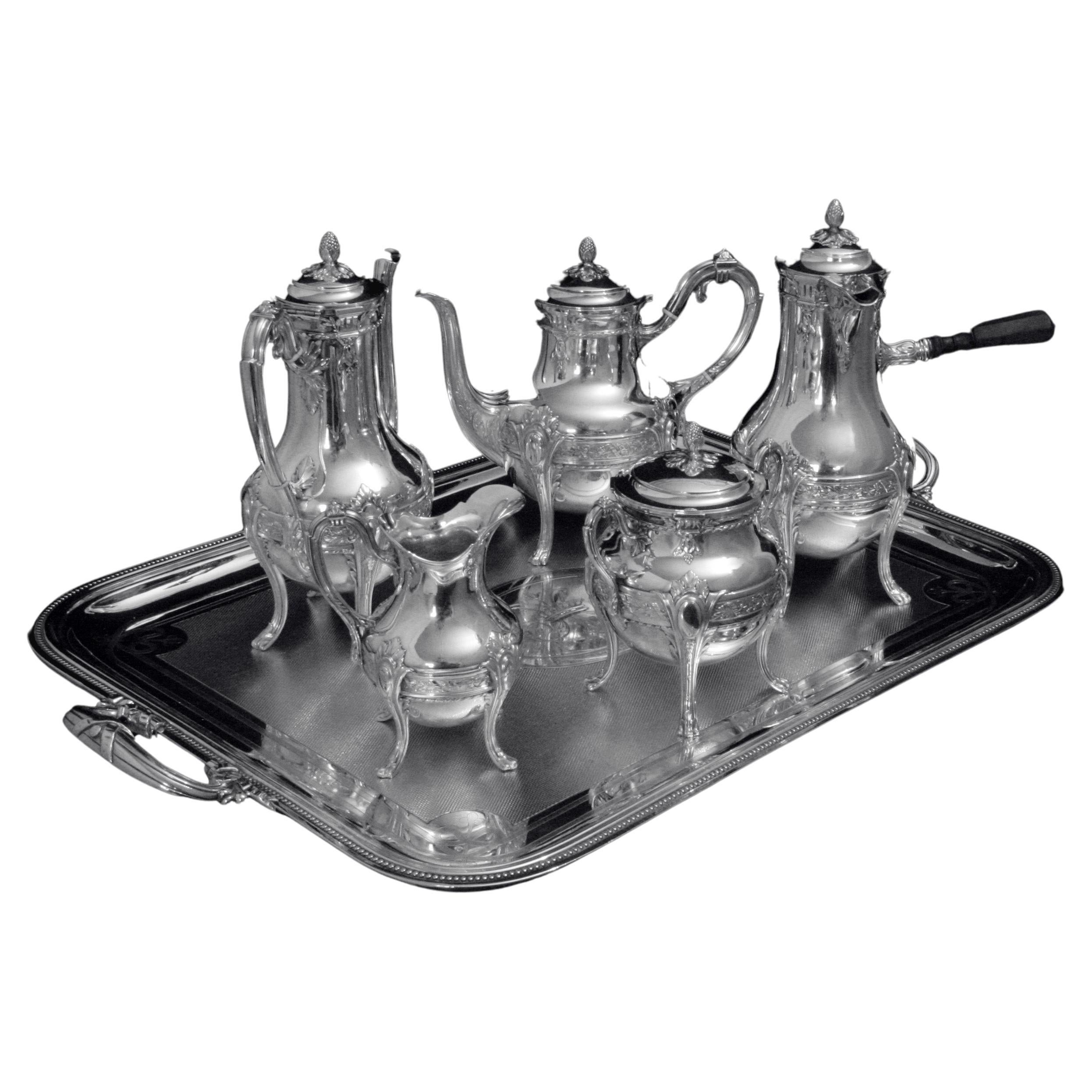 Doutre Roussel - 5pc Antique French 950 Sterling Silver Tea Set + Serving Tray !